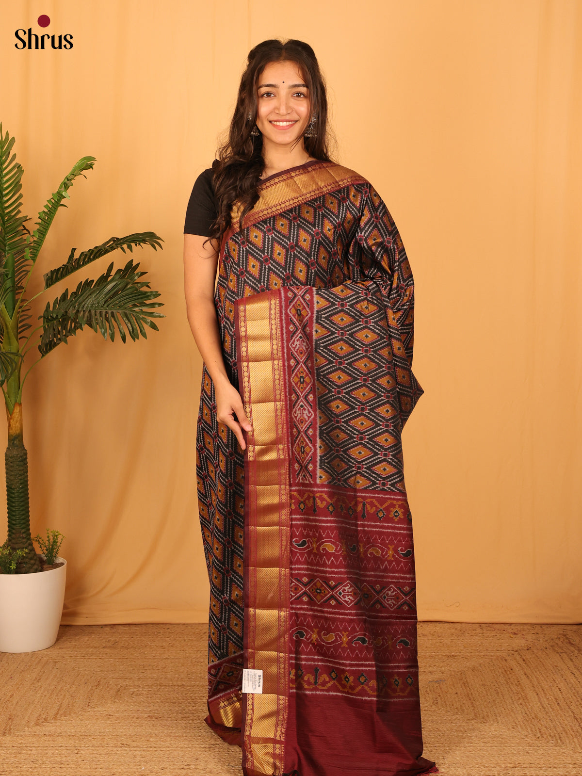 Black & Maroon - Semi Patola Saree - Shop on Shrus.com