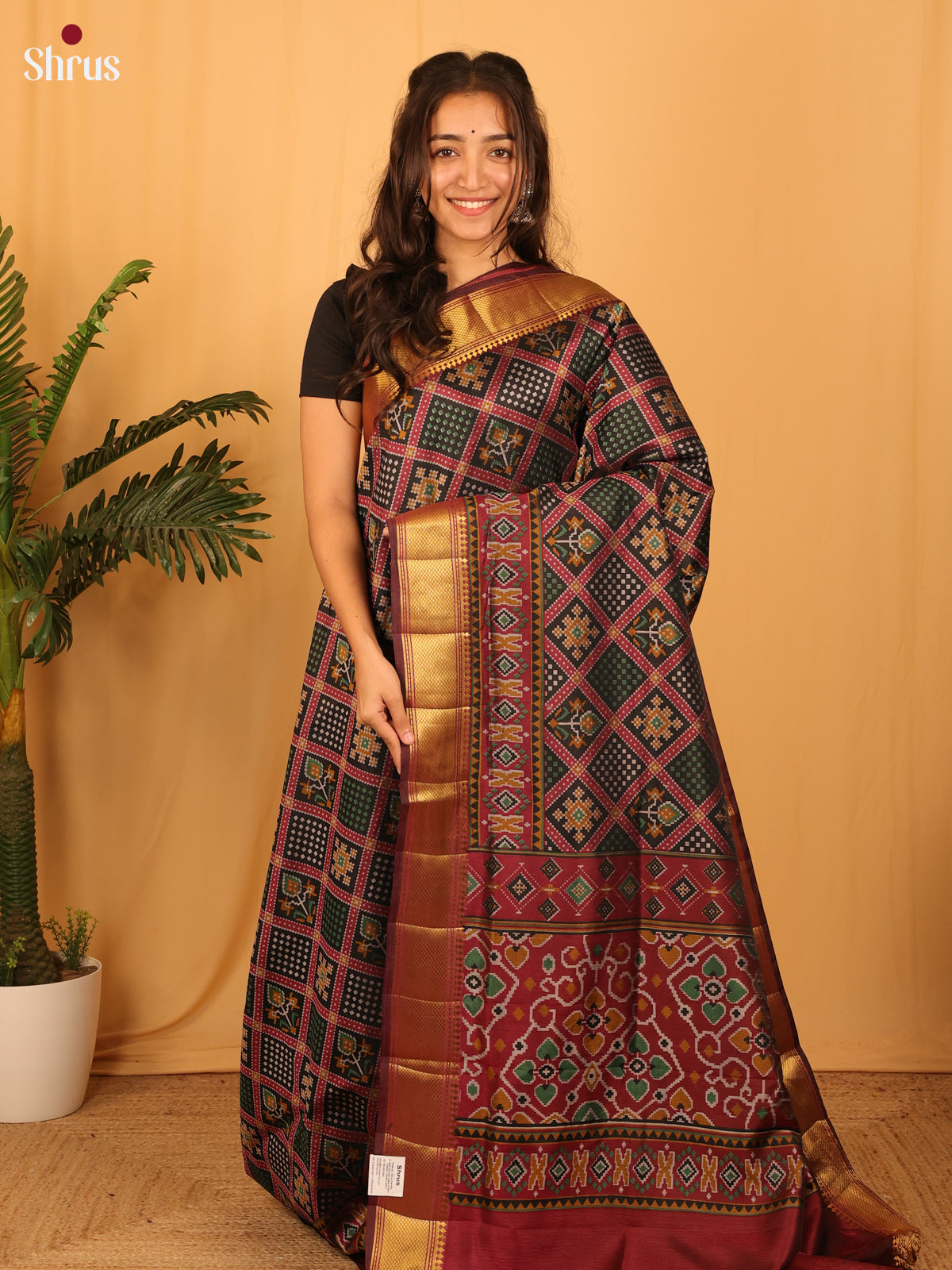 Black & Maroon - Semi Patola Saree - Shop on Shrus.com