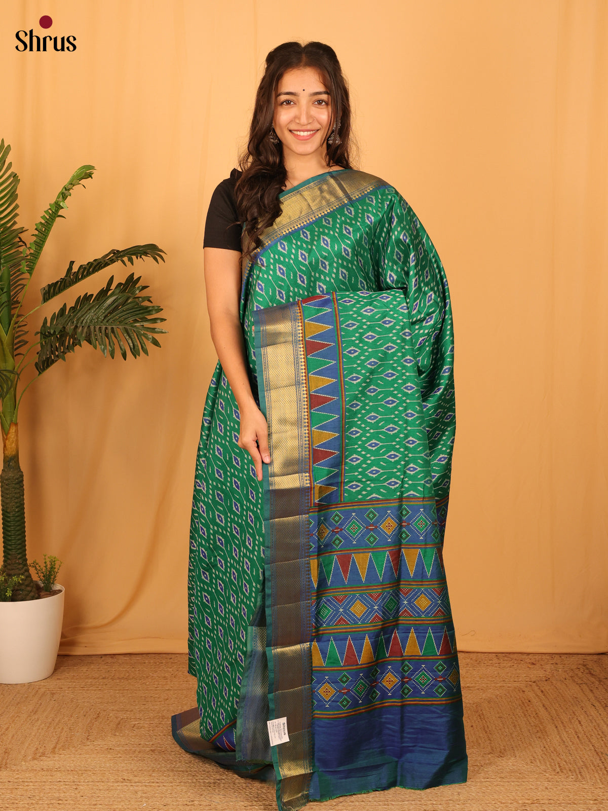 Green & Blue - Semi Patola Saree - Shop on Shrus.com