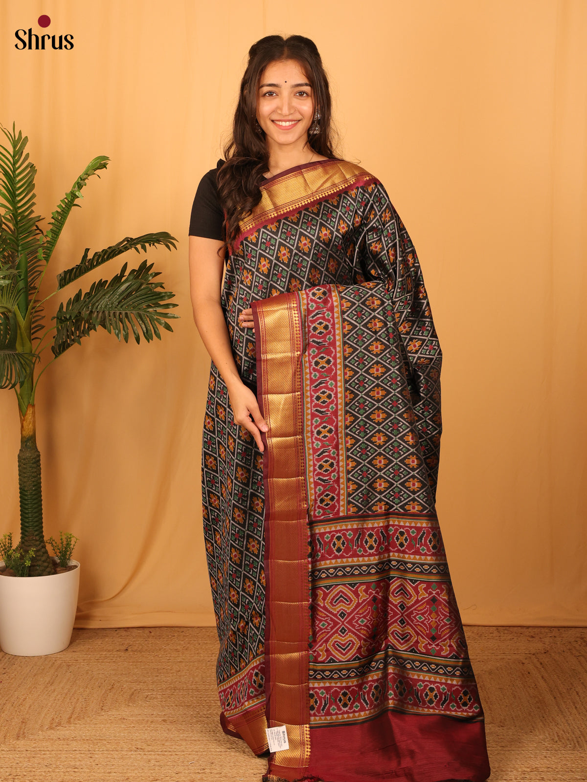 Black & Brown - Semi Patola Saree - Shop on Shrus.com