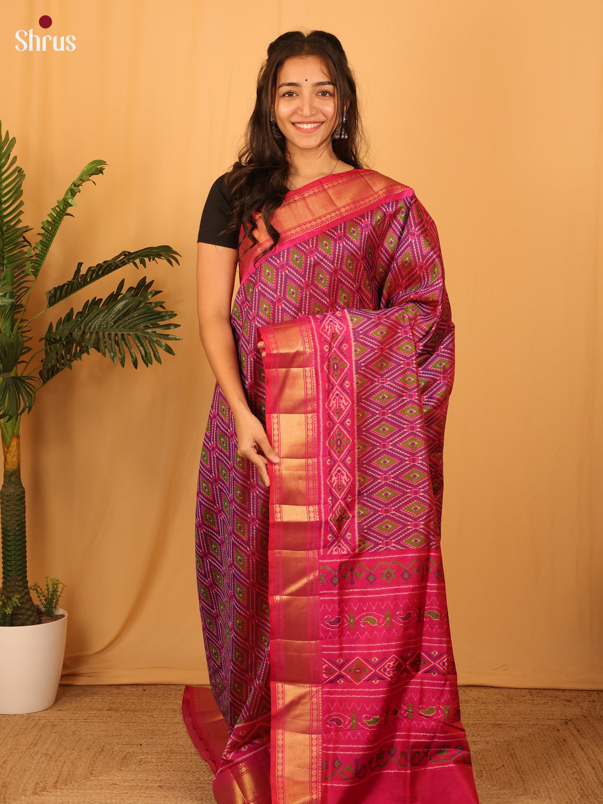 Purple & Pink - Semi Patola Saree - Shop on Shrus.com