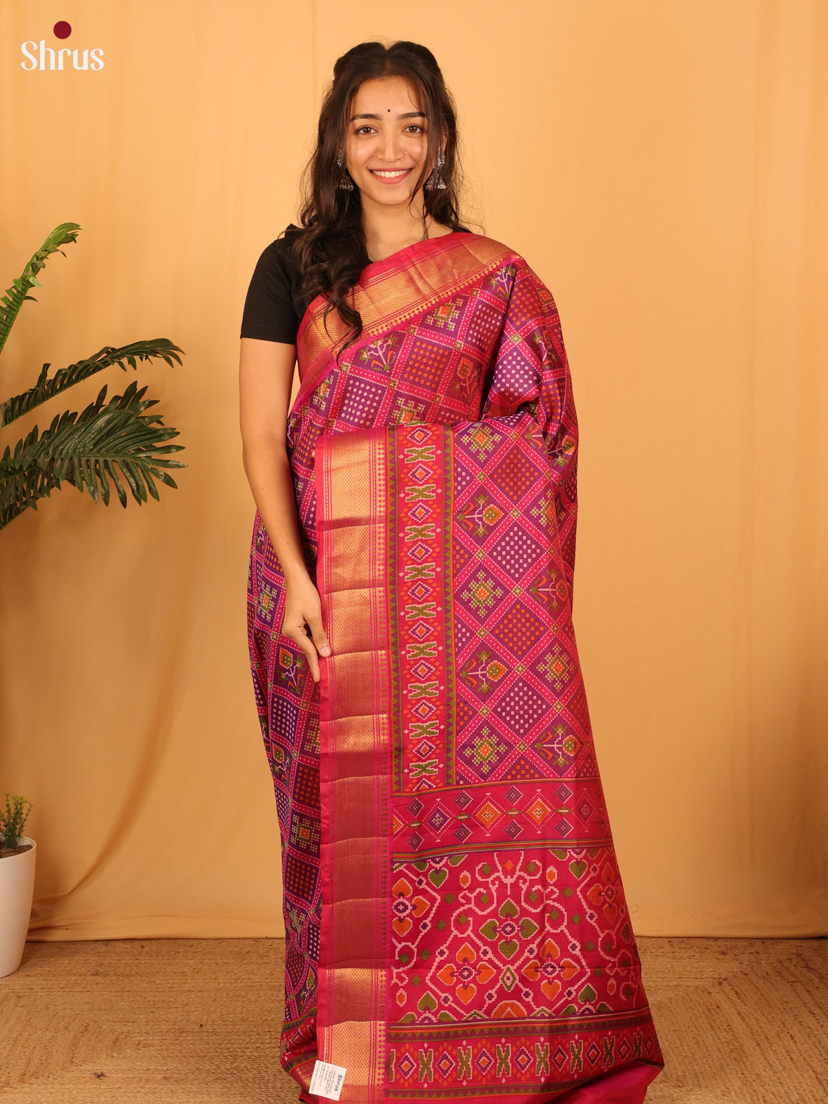Purple & Pink - Semi Patola Saree - Shop on Shrus.com