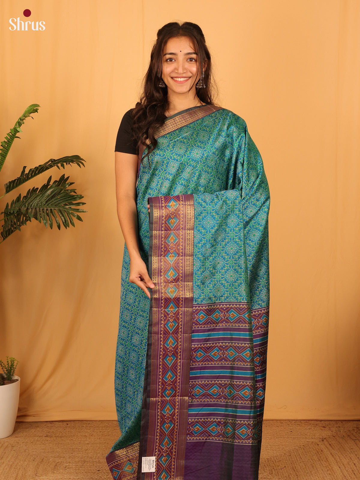 Green & Blue - Semi Patola Saree - Shop on Shrus.com