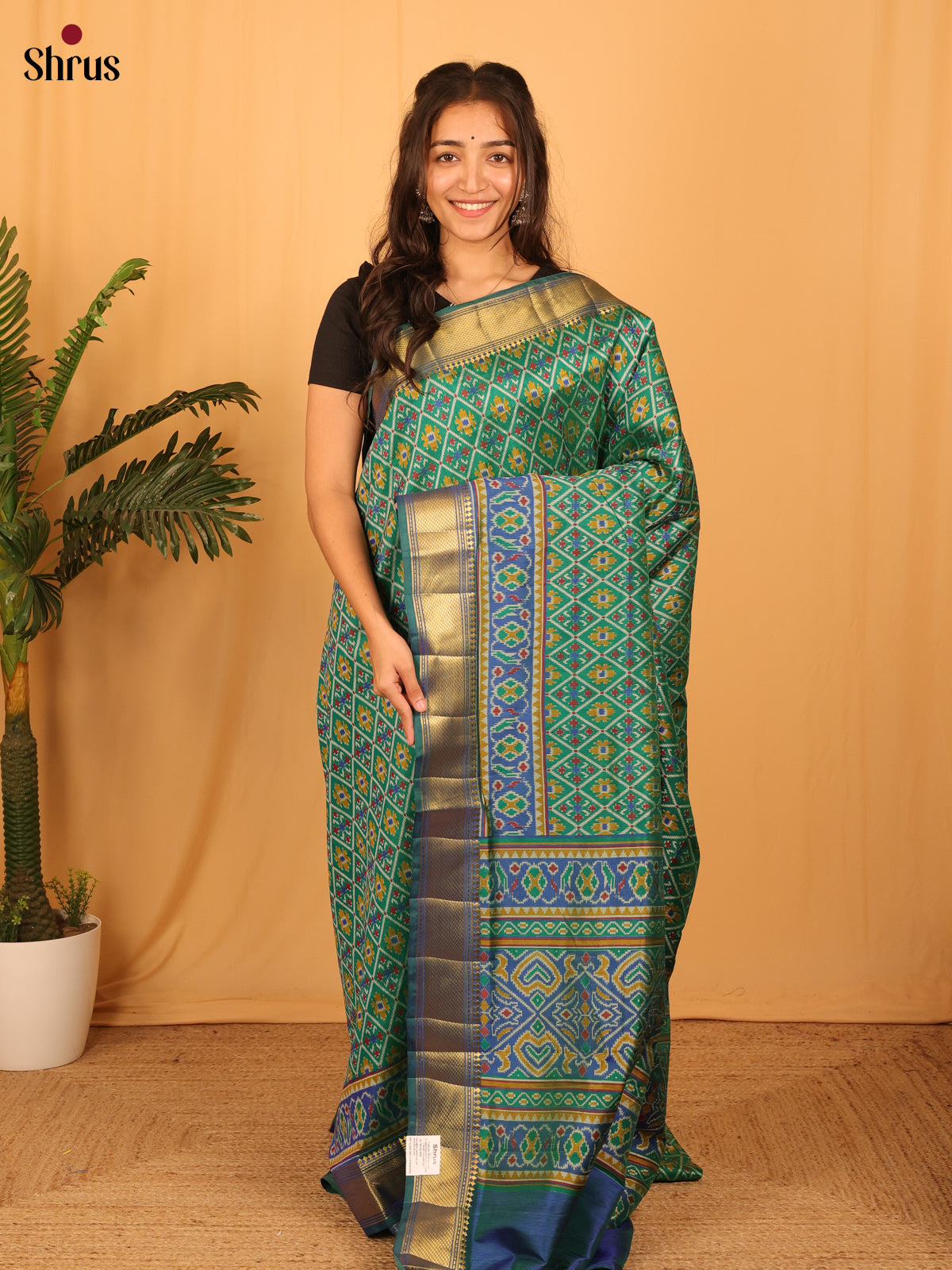 Green & Blue - Semi Patola Saree - Shop on Shrus.com