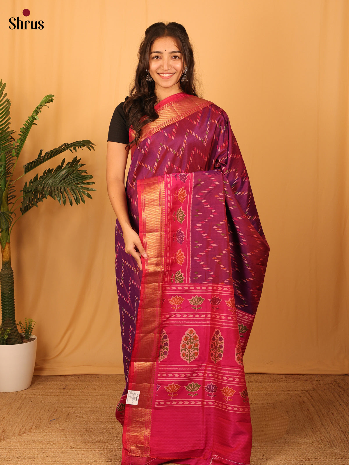 Purple & Pink - Semi Patola Saree - Shop on Shrus.com