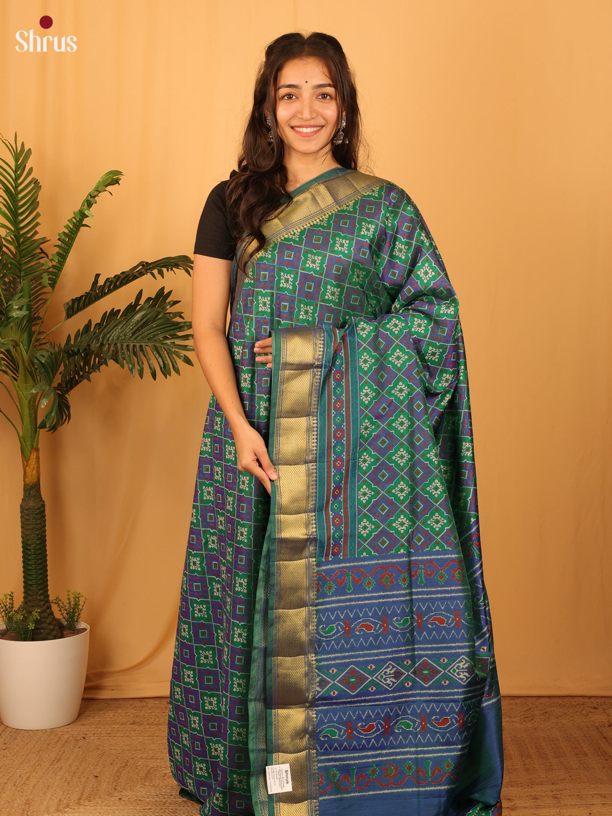 Green & Blue - Semi Patola Saree - Shop on Shrus.com
