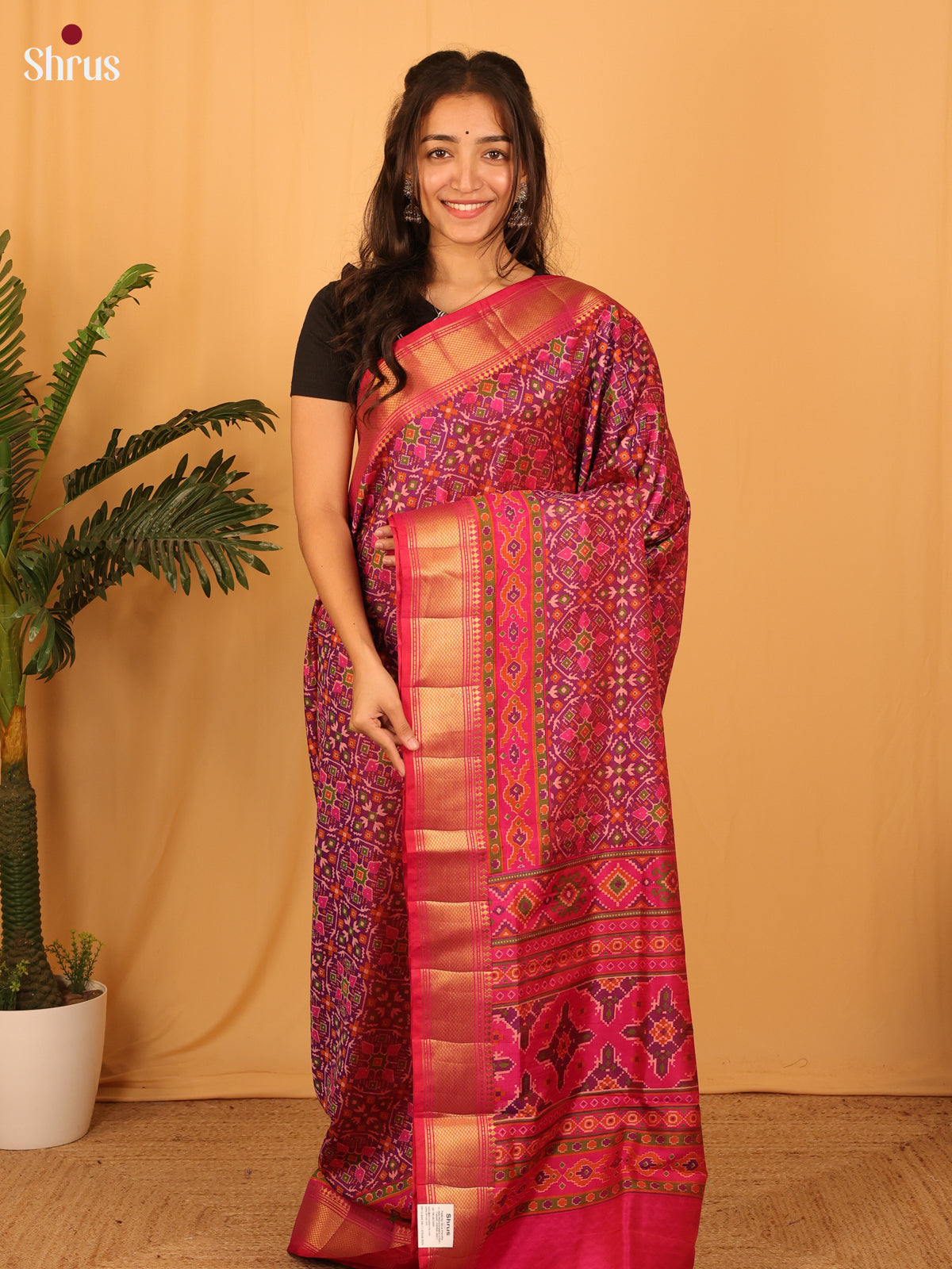 Purple & Pink - Semi Patola Saree - Shop on Shrus.com