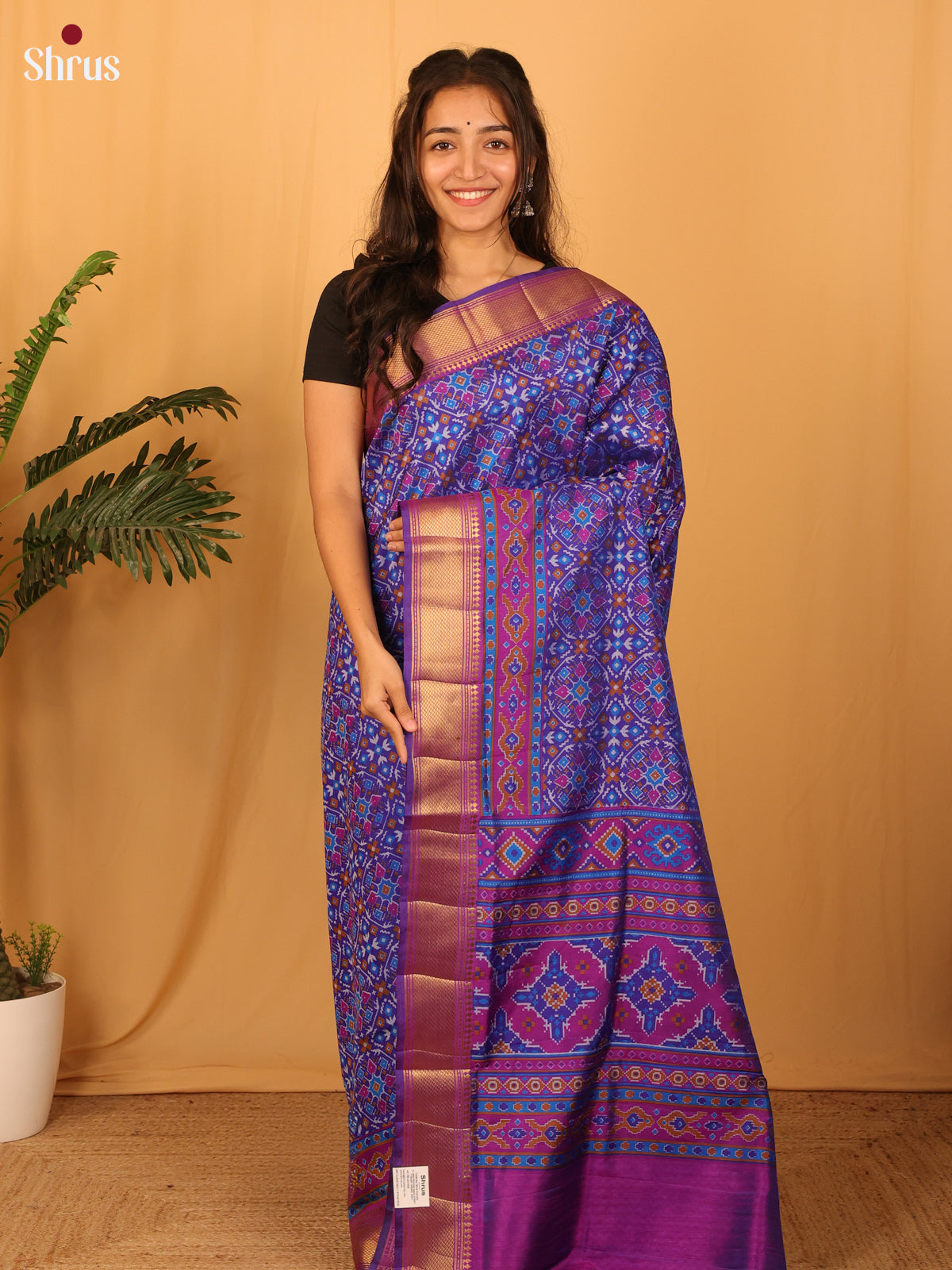 Blue & Purple - Semi Patola Saree - Shop on Shrus.com