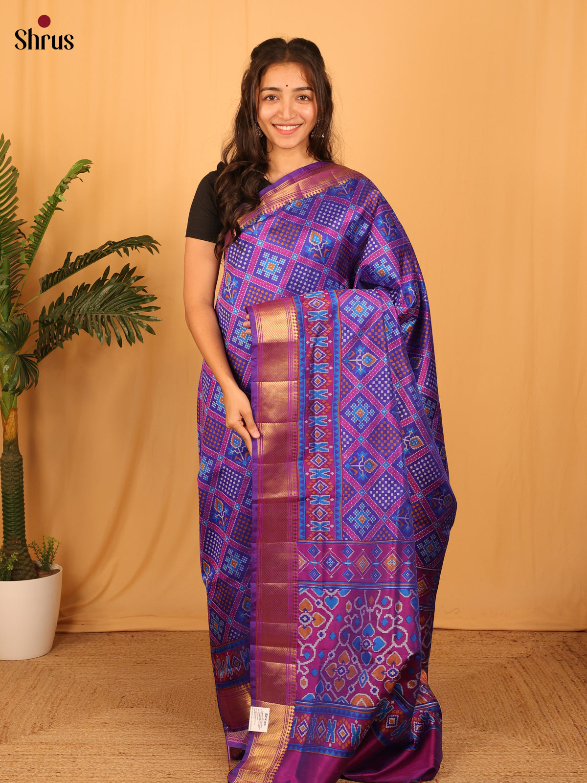Blue & Purple - Semi Patola Saree - Shop on Shrus.com