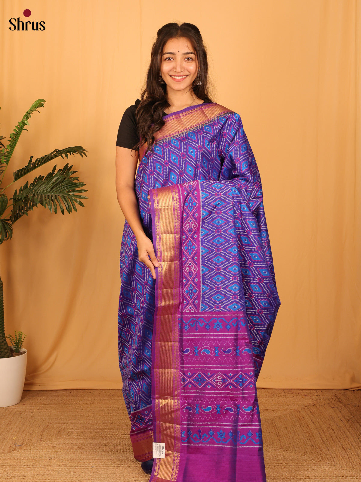 Blue & Purple - Semi Patola Saree - Shop on Shrus.com