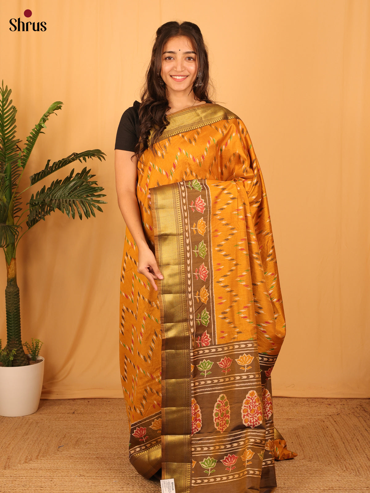 Mustard & Army Green - Semi Patola Saree - Shop on Shrus.com