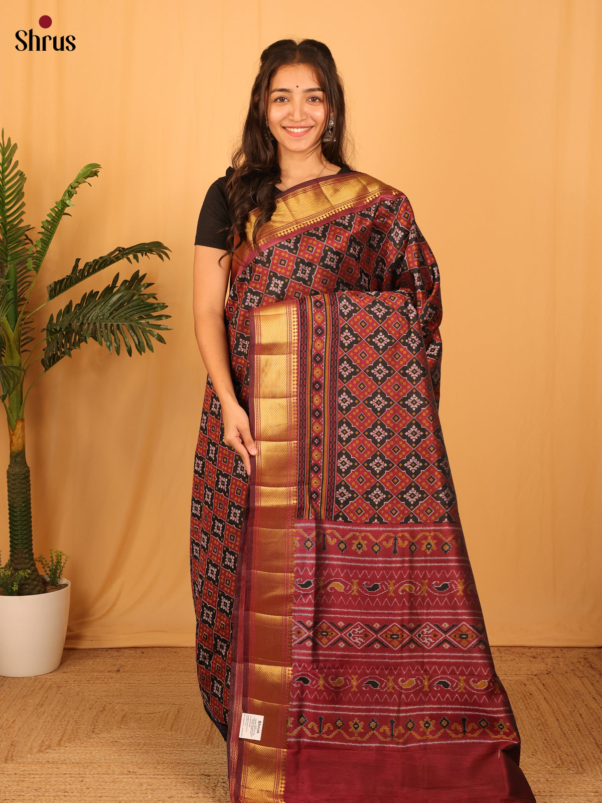 Black & Maroon - Semi Patola Saree - Shop on Shrus.com