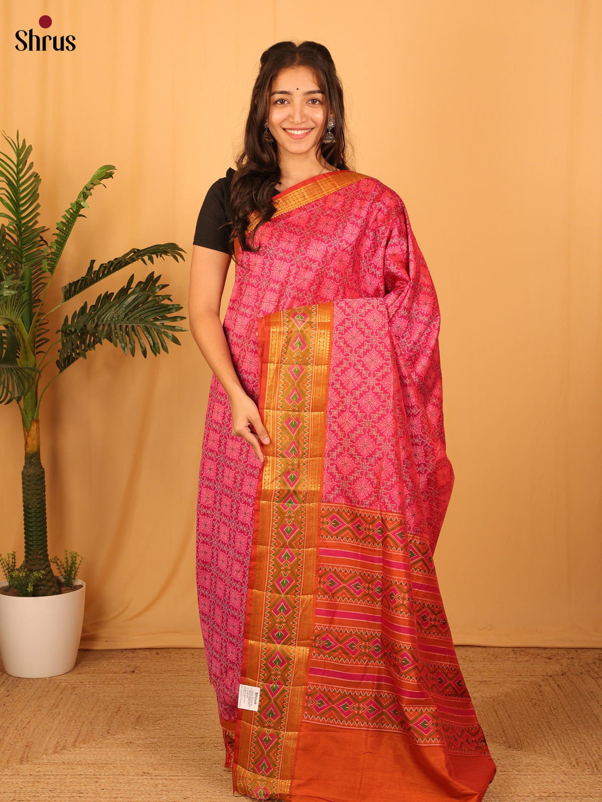 Pink & Orange - Semi Patola Saree - Shop on Shrus.com