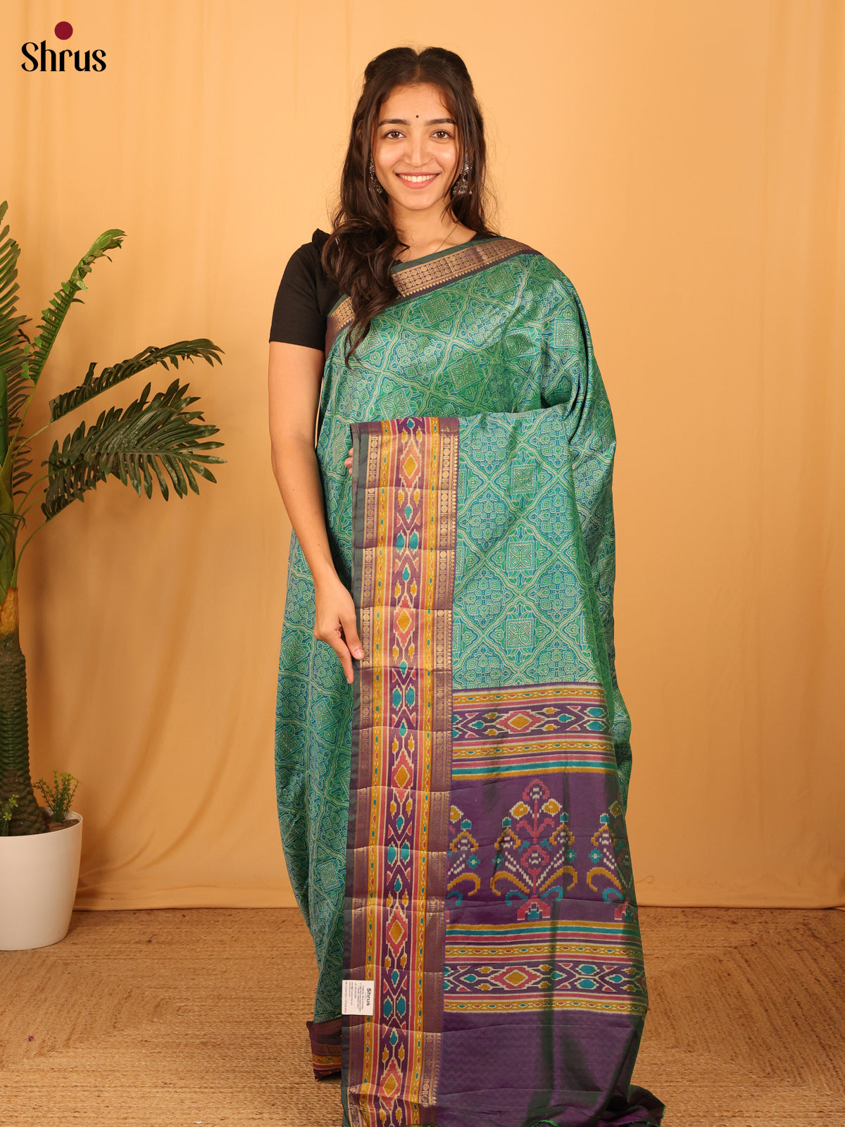 Green & Purple- Semi Patola Saree - Shop on Shrus.com