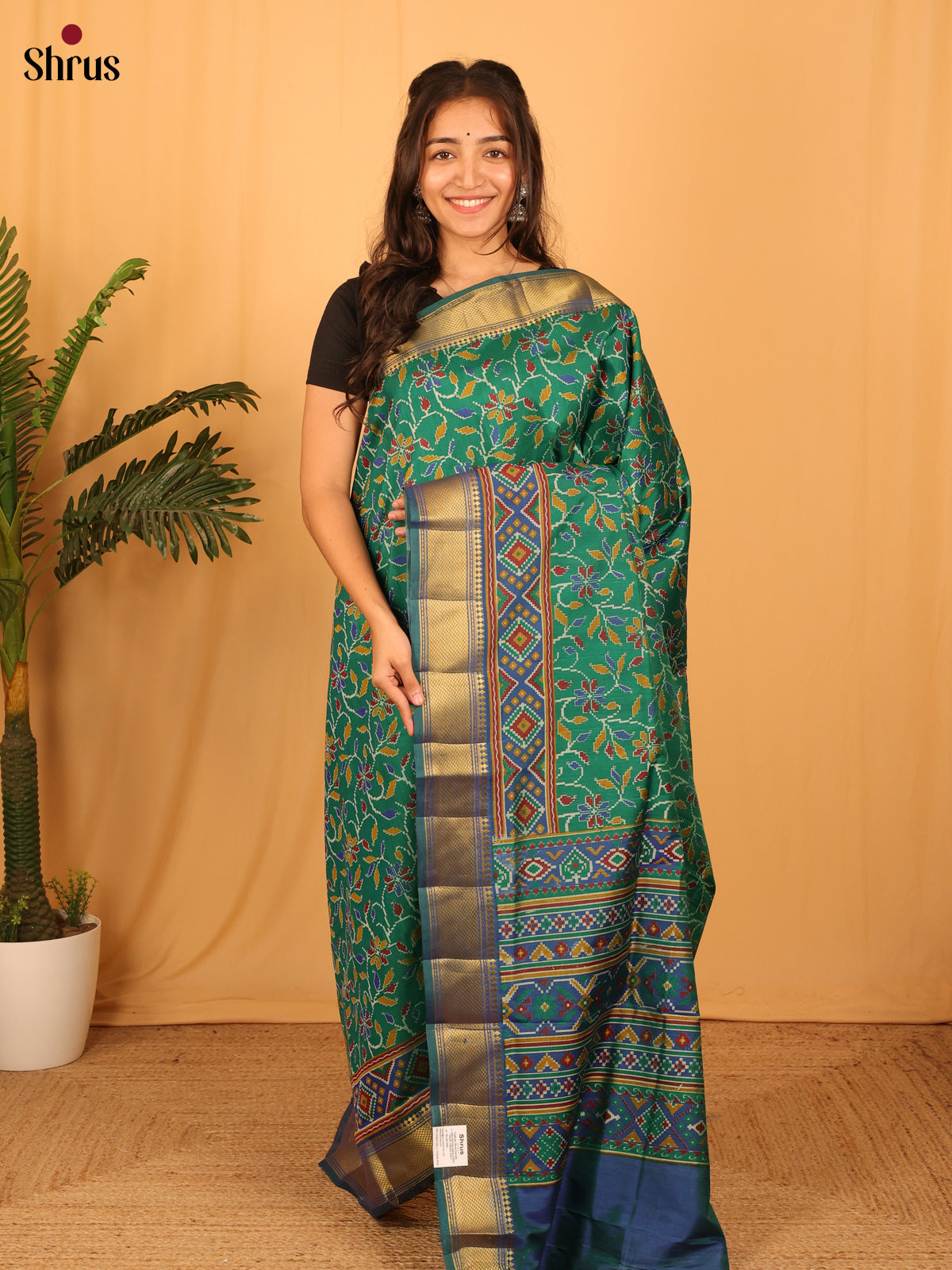 Green & Blue - Semi Patola Saree - Shop on Shrus.com