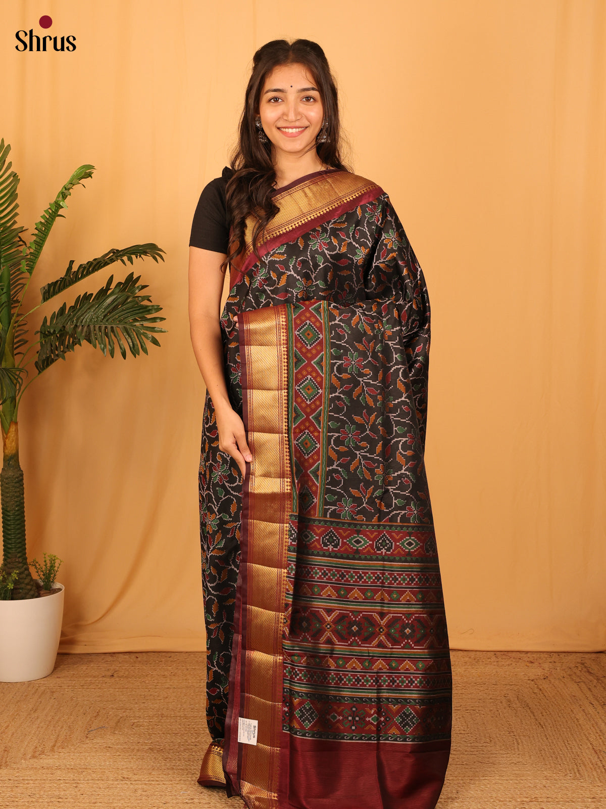 Black & Brown - Semi Patola Saree - Shop on Shrus.com