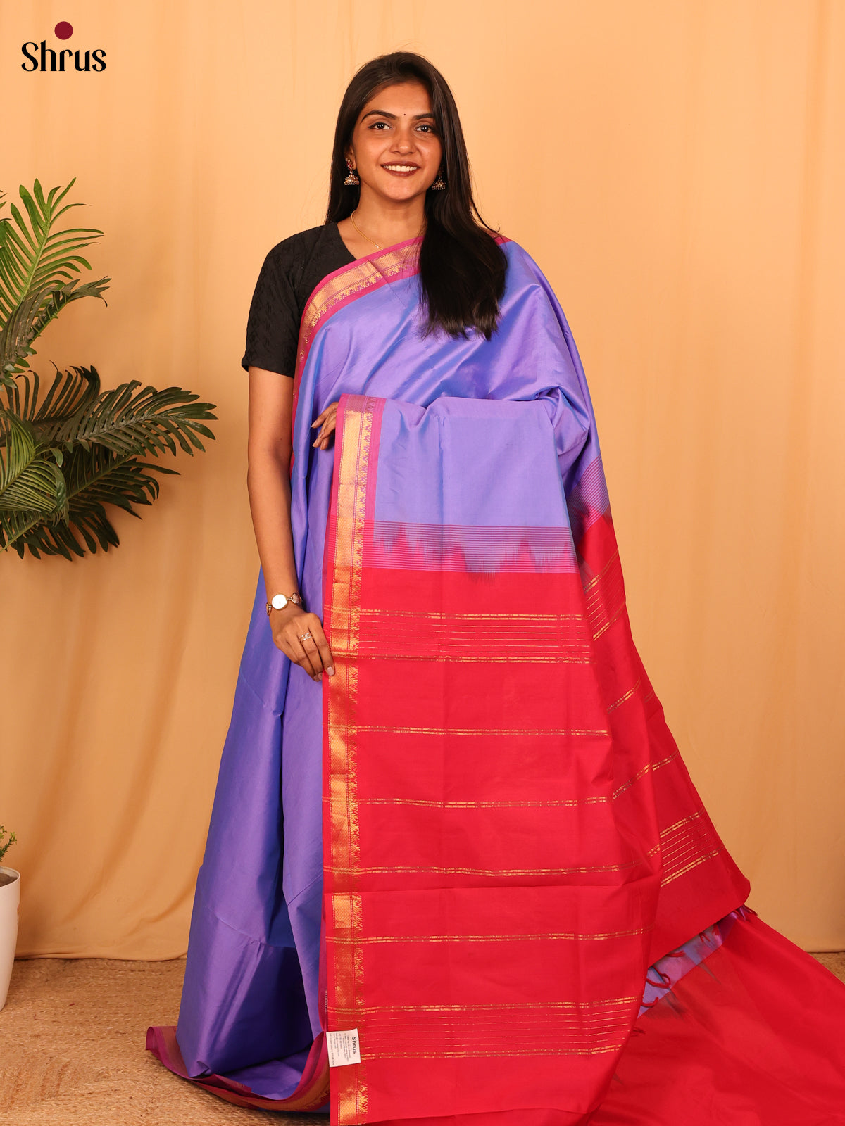 Lavender & Red - Silkcotton-halfpure Saree - Shop on Shrus.com