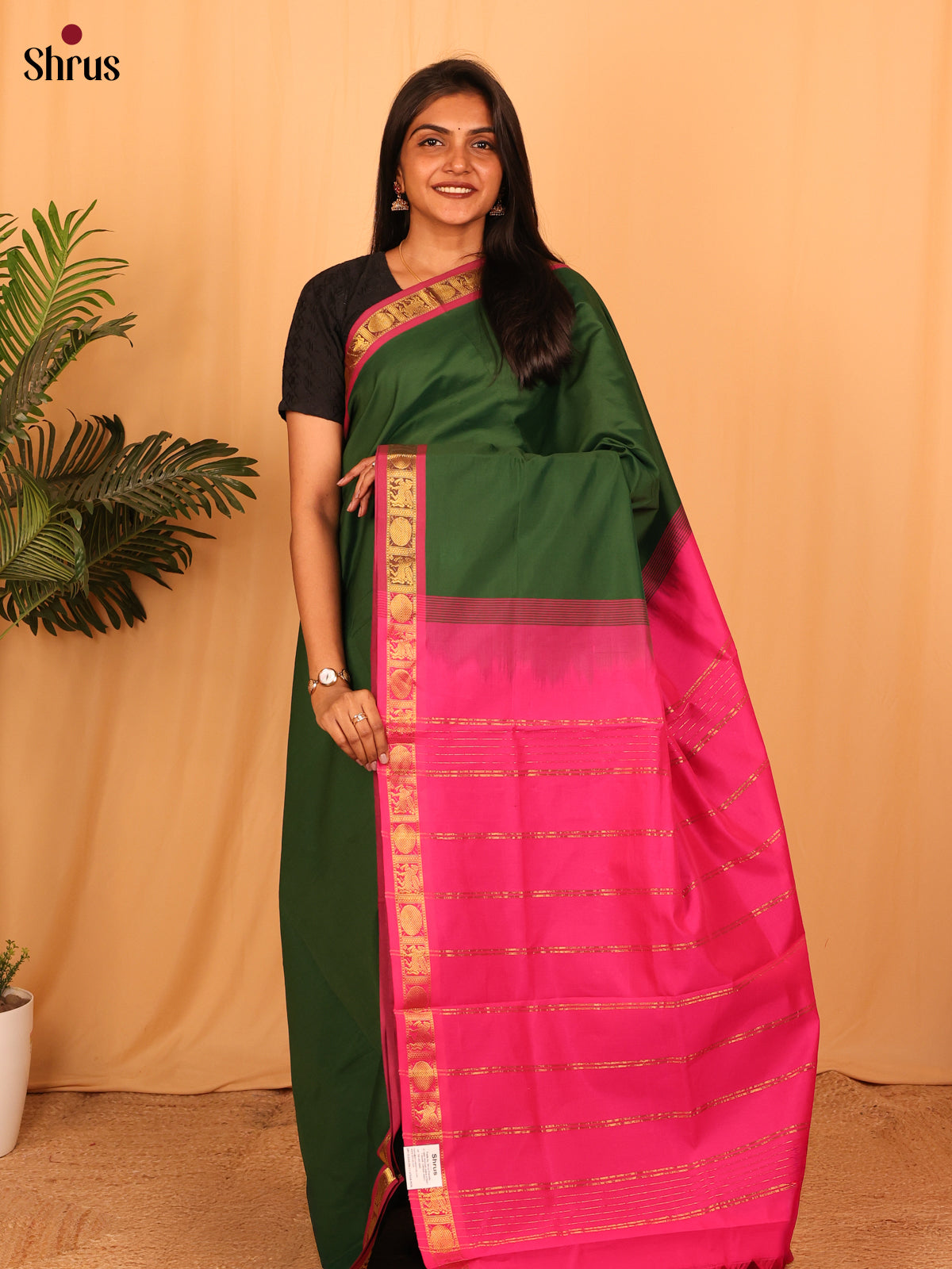 Green & Pink - Silkcotton-halfpure Saree - Shop on Shrus.com