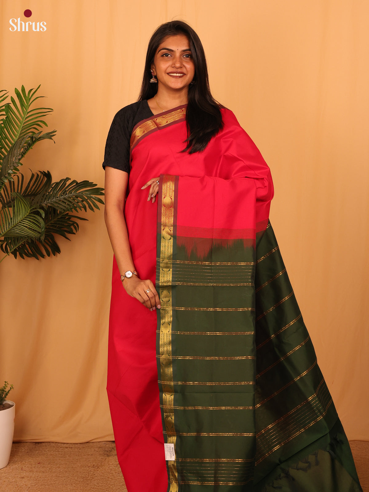 Red & Green - Silkcotton-halfpure Saree - Shop on Shrus.com