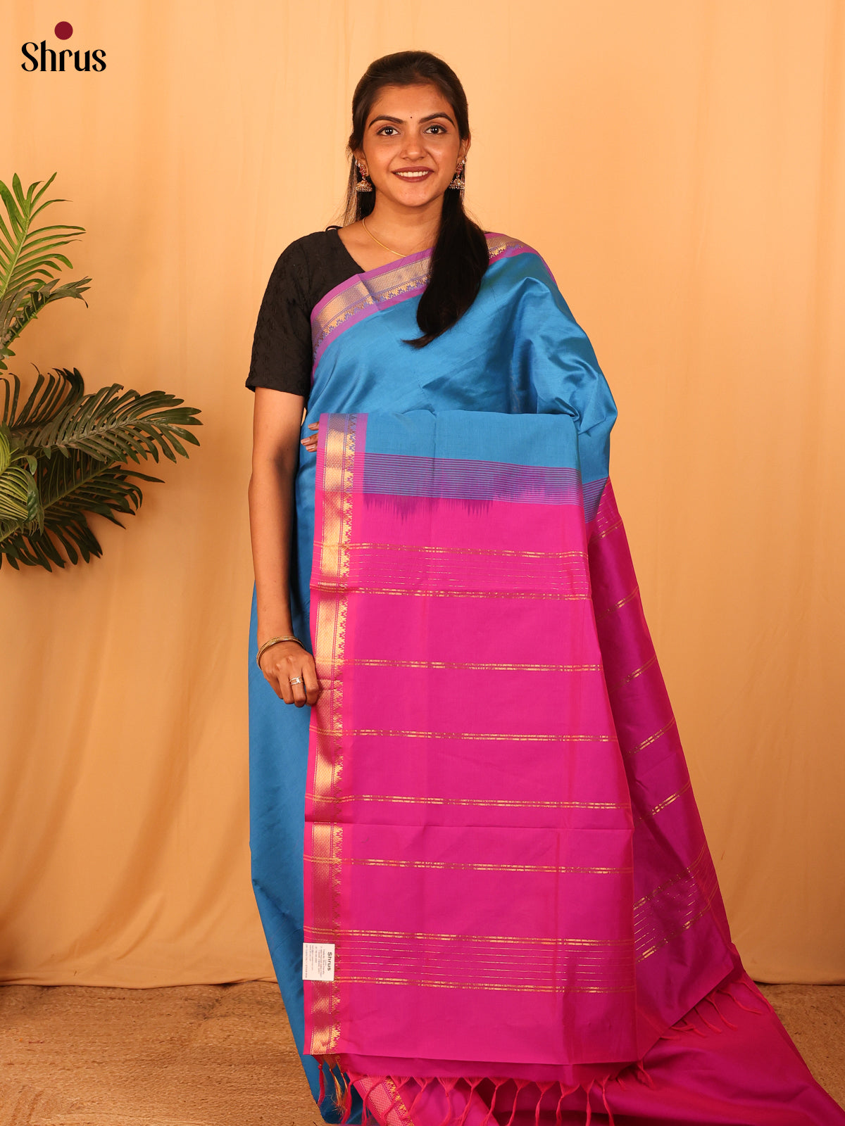 Blue & Pink- Silkcotton-halfpure Saree - Shop on Shrus.com