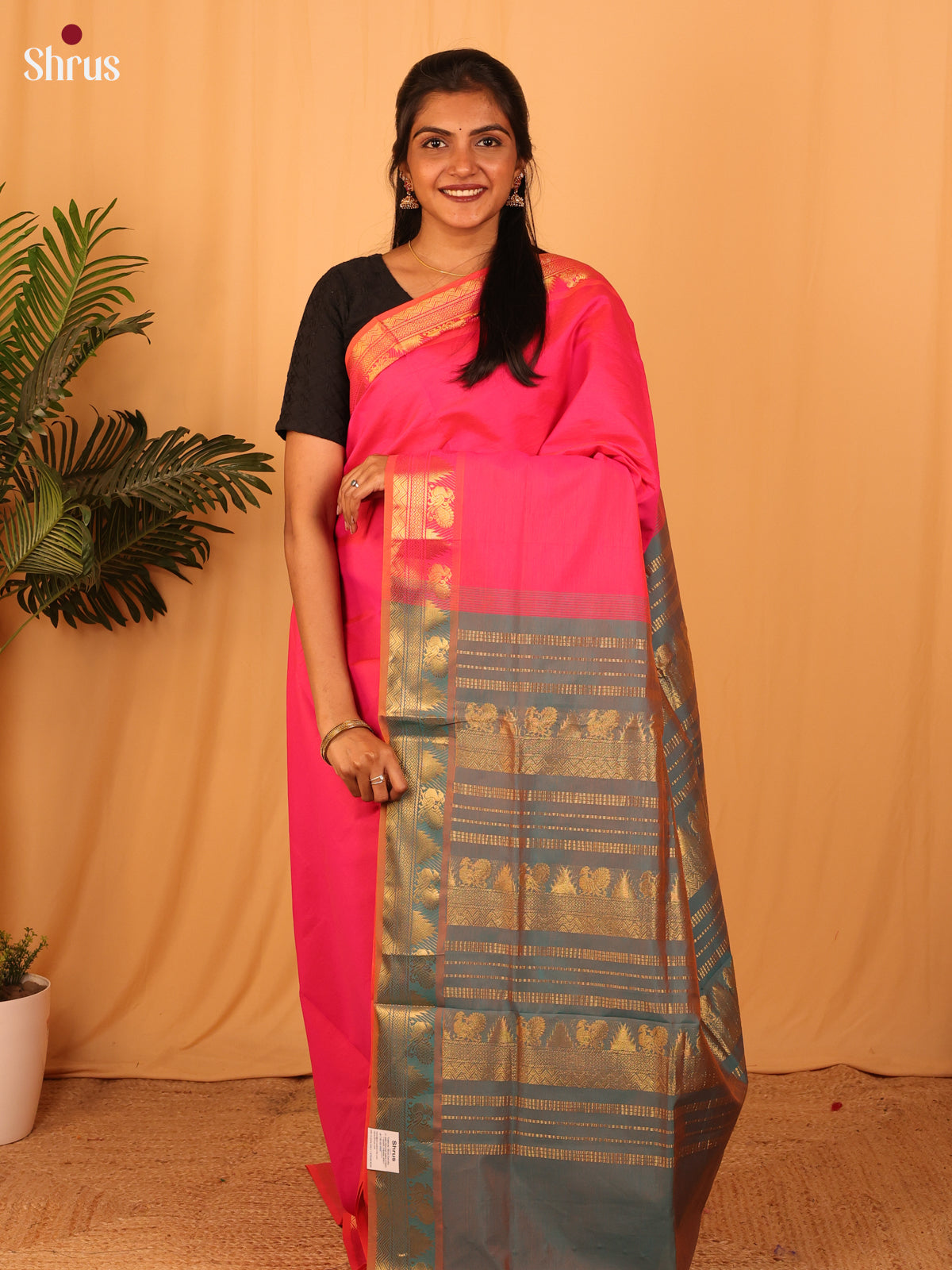 Pink & Grey - Silkcotton-halfpure Saree - Shop on Shrus.com