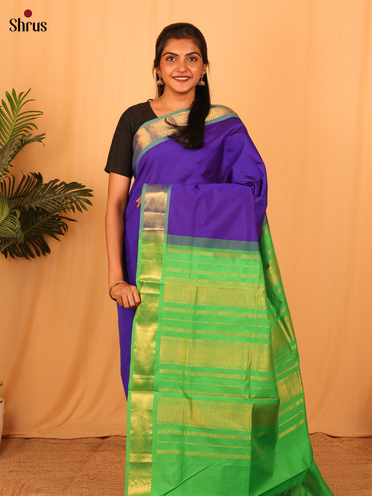 Violet & Green- Silkcotton-halfpure Saree - Shop on Shrus.com