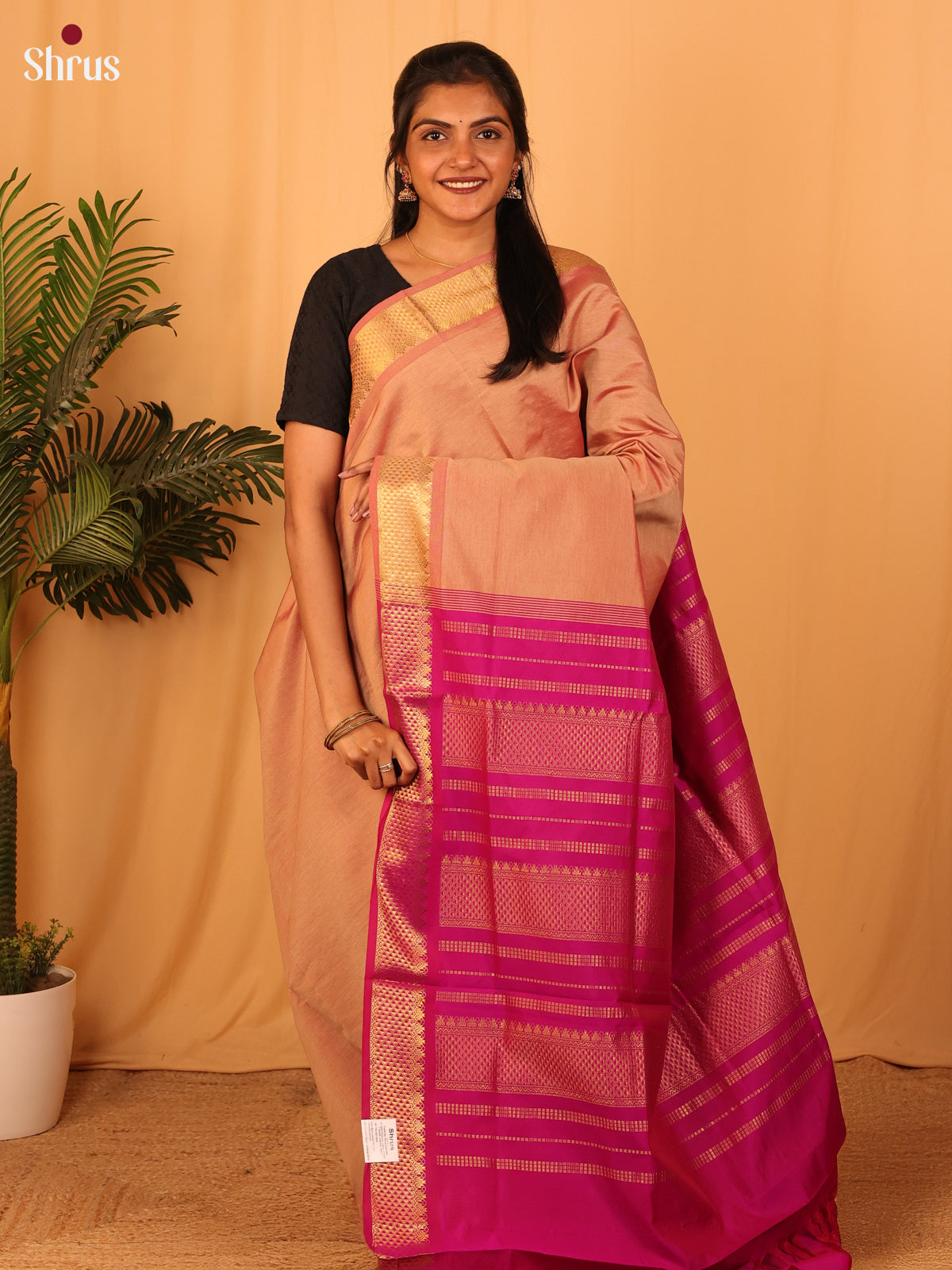 Peach & Pink - Silkcotton-halfpure Saree - Shop on Shrus.com