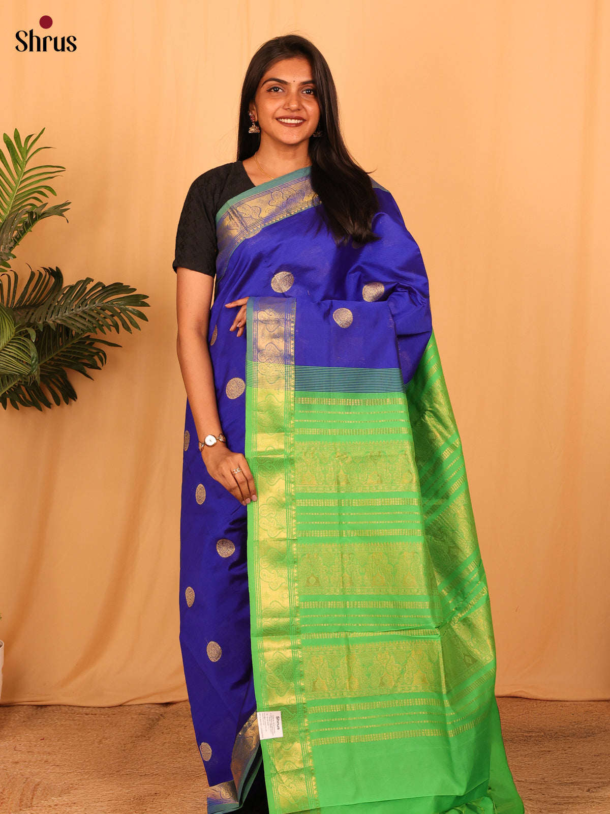 Blue & Green - Silkcotton-halfpure Saree - Shop on Shrus.com