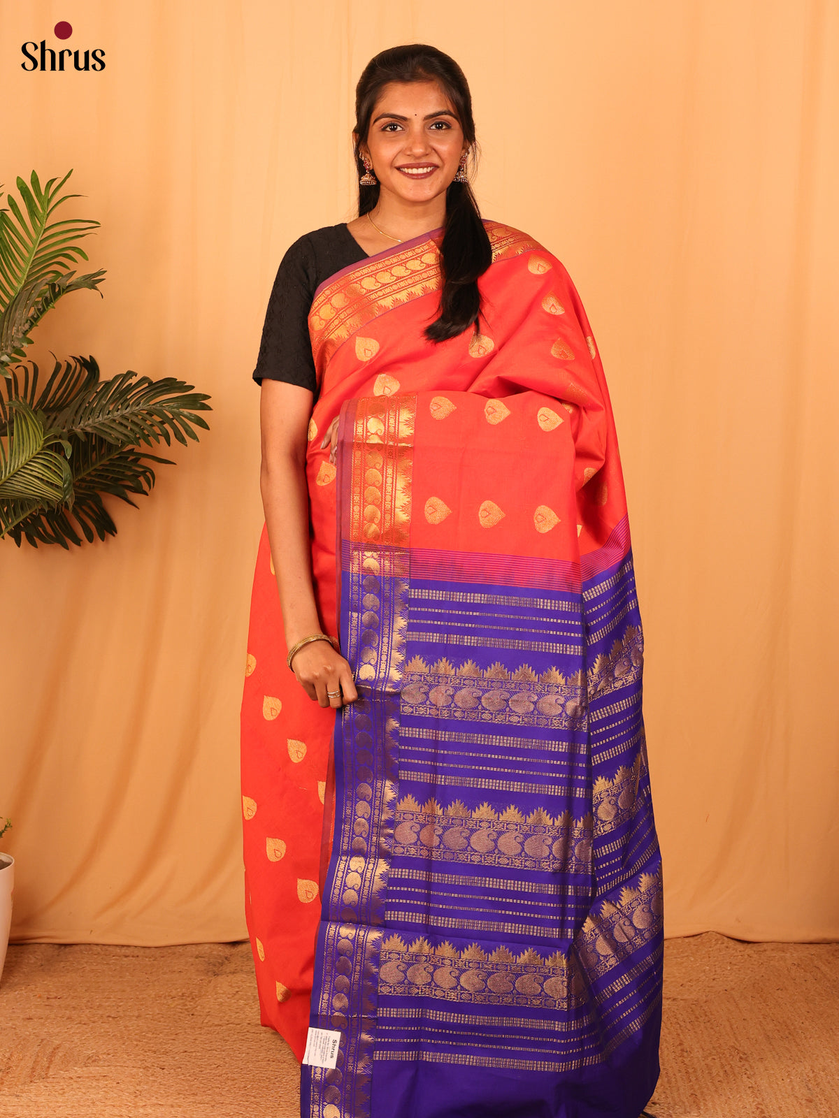 Orange & Violet - Silkcotton-halfpure Saree - Shop on Shrus.com