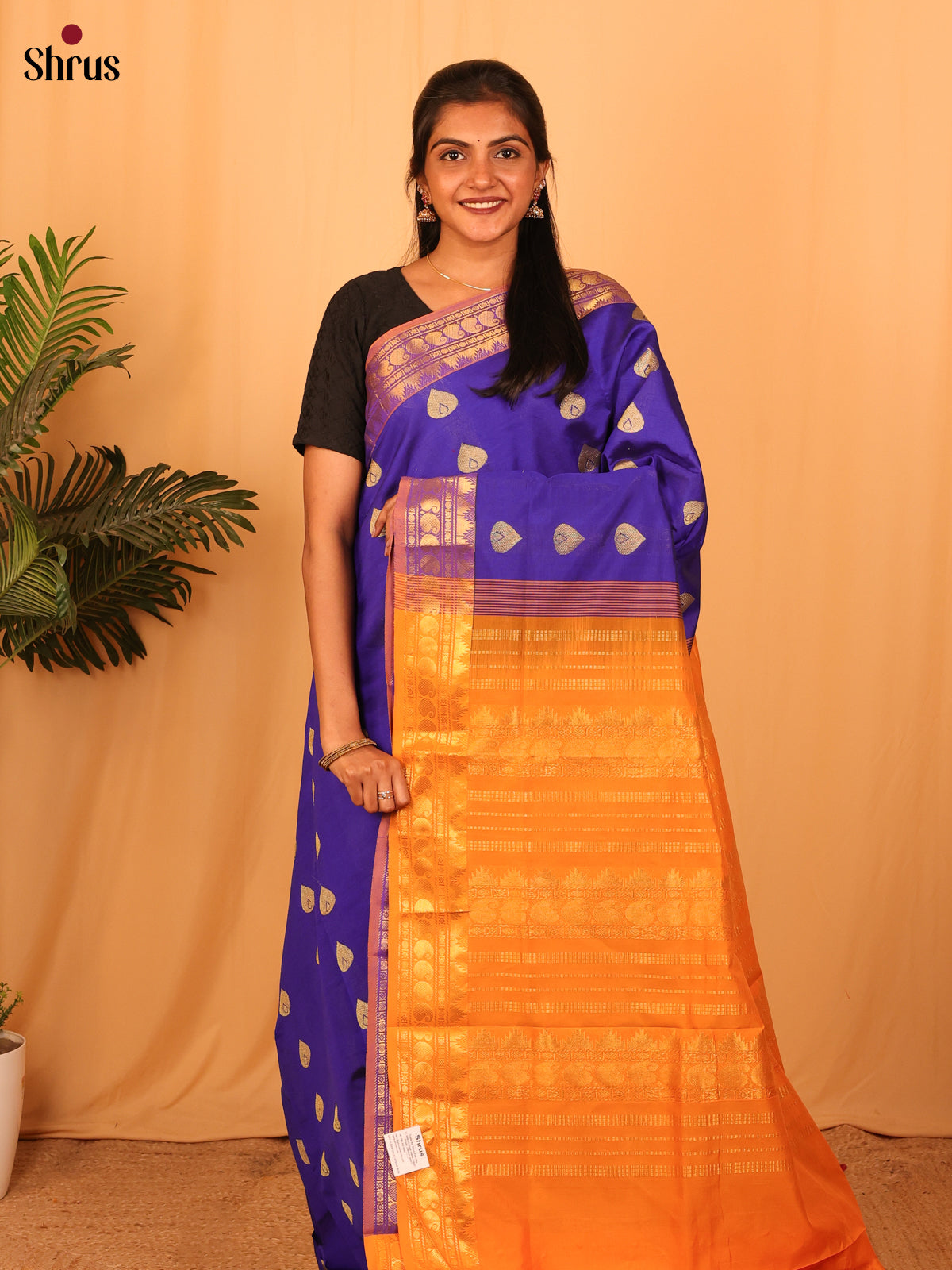Ms Blue & Orange - Silkcotton-halfpure Saree - Shop on Shrus.com