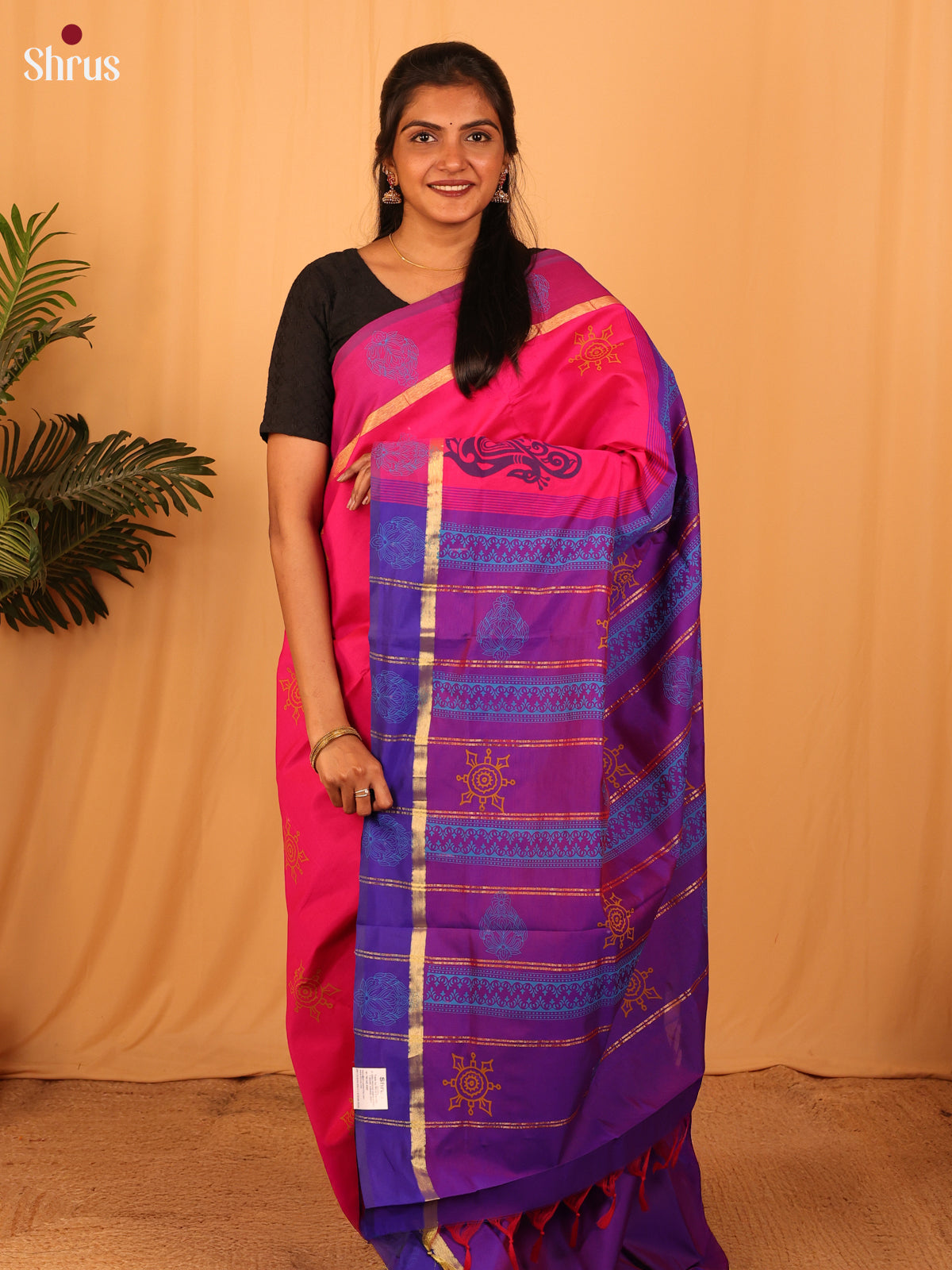 Pink & Purple - Silkcotton-halfpure Saree - Shop on Shrus.com