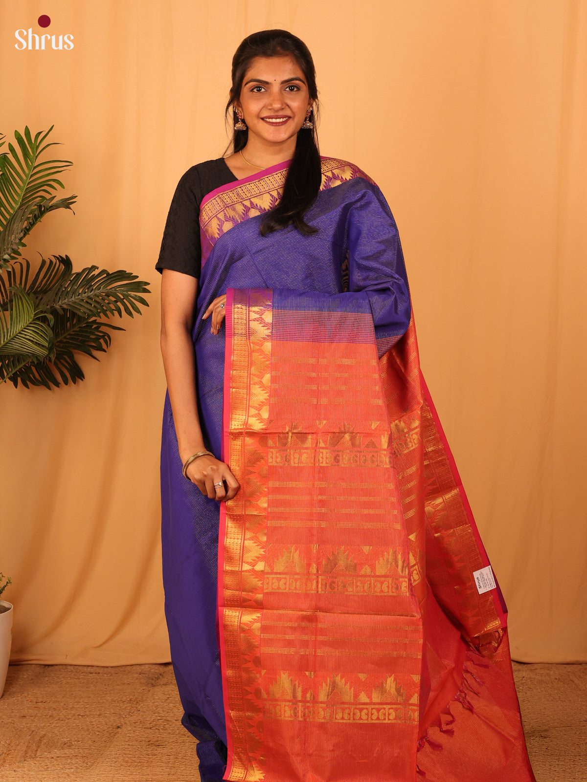 Violet & Red - Silkcotton-halfpure Saree - Shop on Shrus.com
