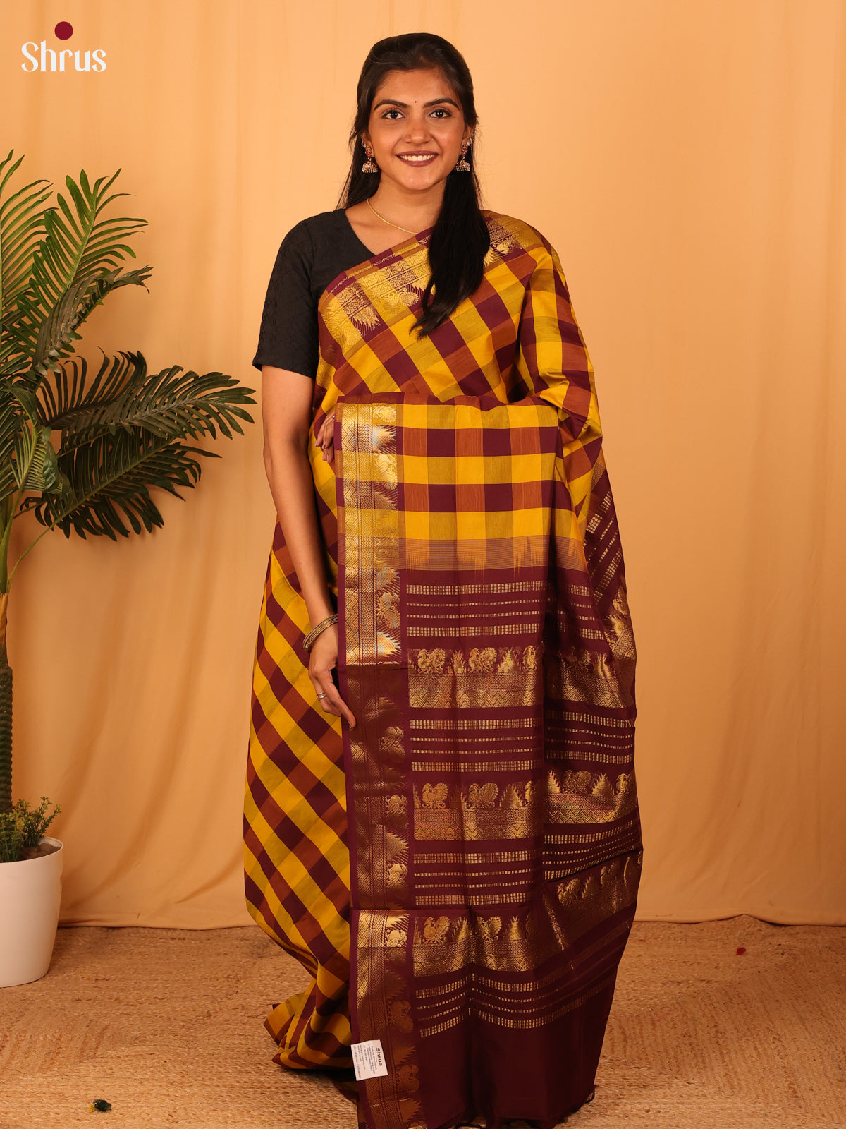 Mustard & Brown - Silkcotton-halfpure Saree - Shop on Shrus.com