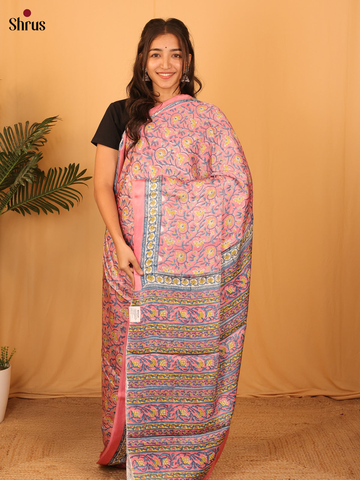 Pink & Cream - Modal Silk Saree - Shop on Shrus.com