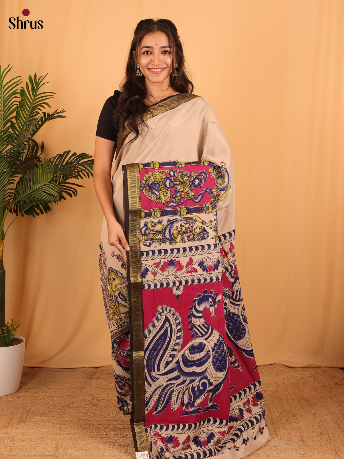 Lite Brown & Pink - Mangalagiri silkcotton Saree - Shop on Shrus.com