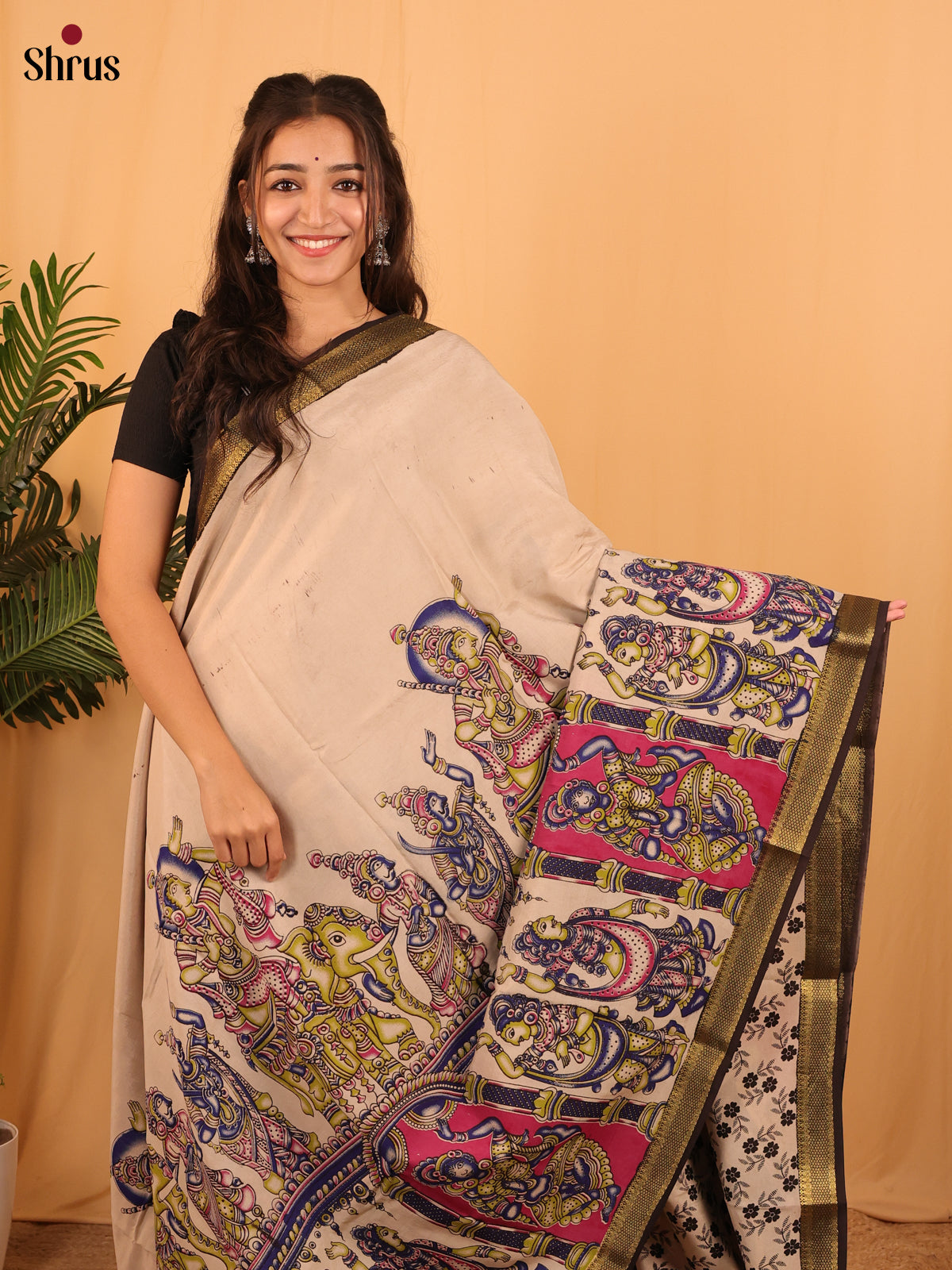 Lite Brown & Pink - Mangalagiri silkcotton Saree - Shop on Shrus.com