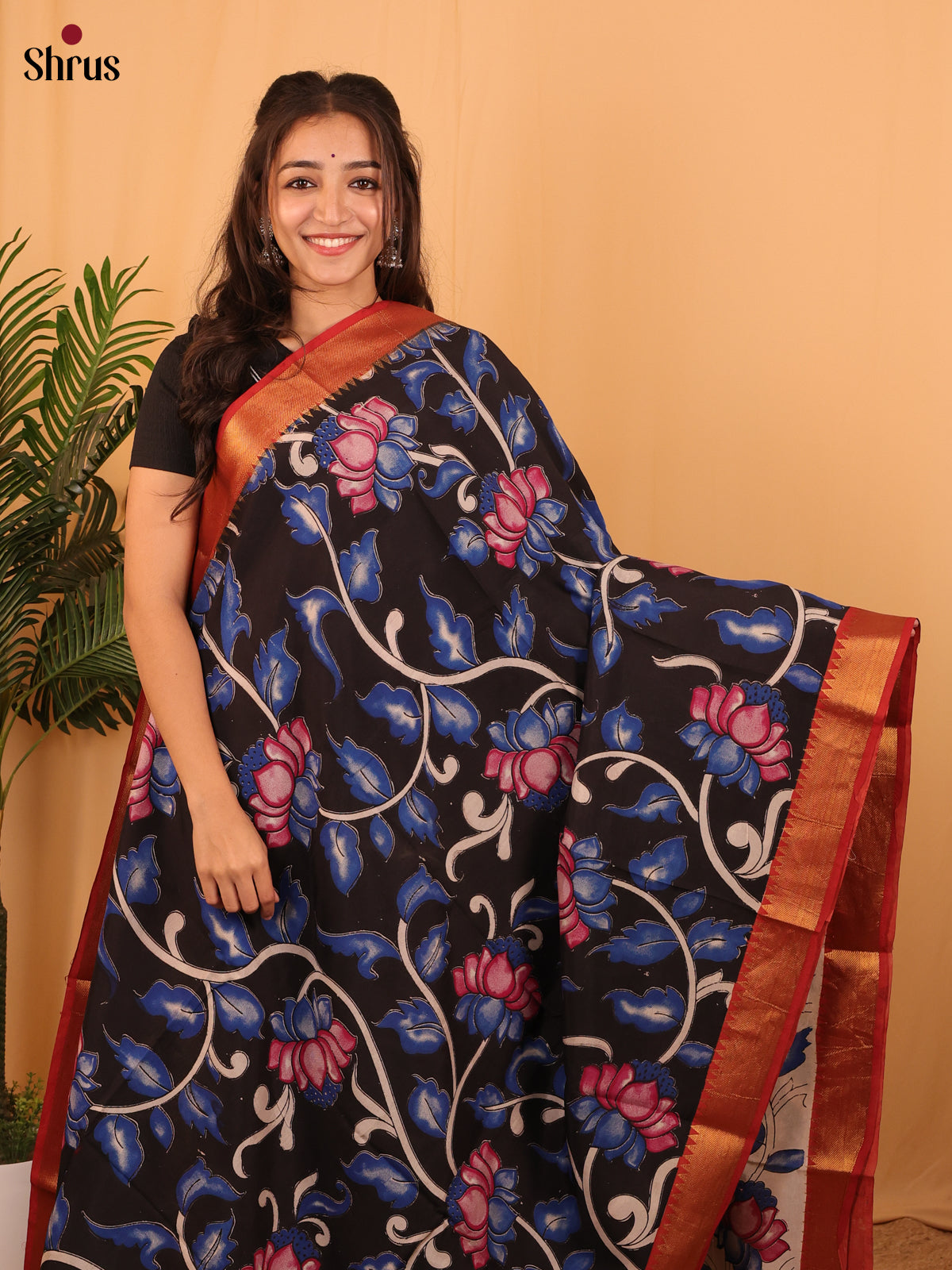 Black & Red - Mangalagiri silkcotton Saree - Shop on Shrus.com