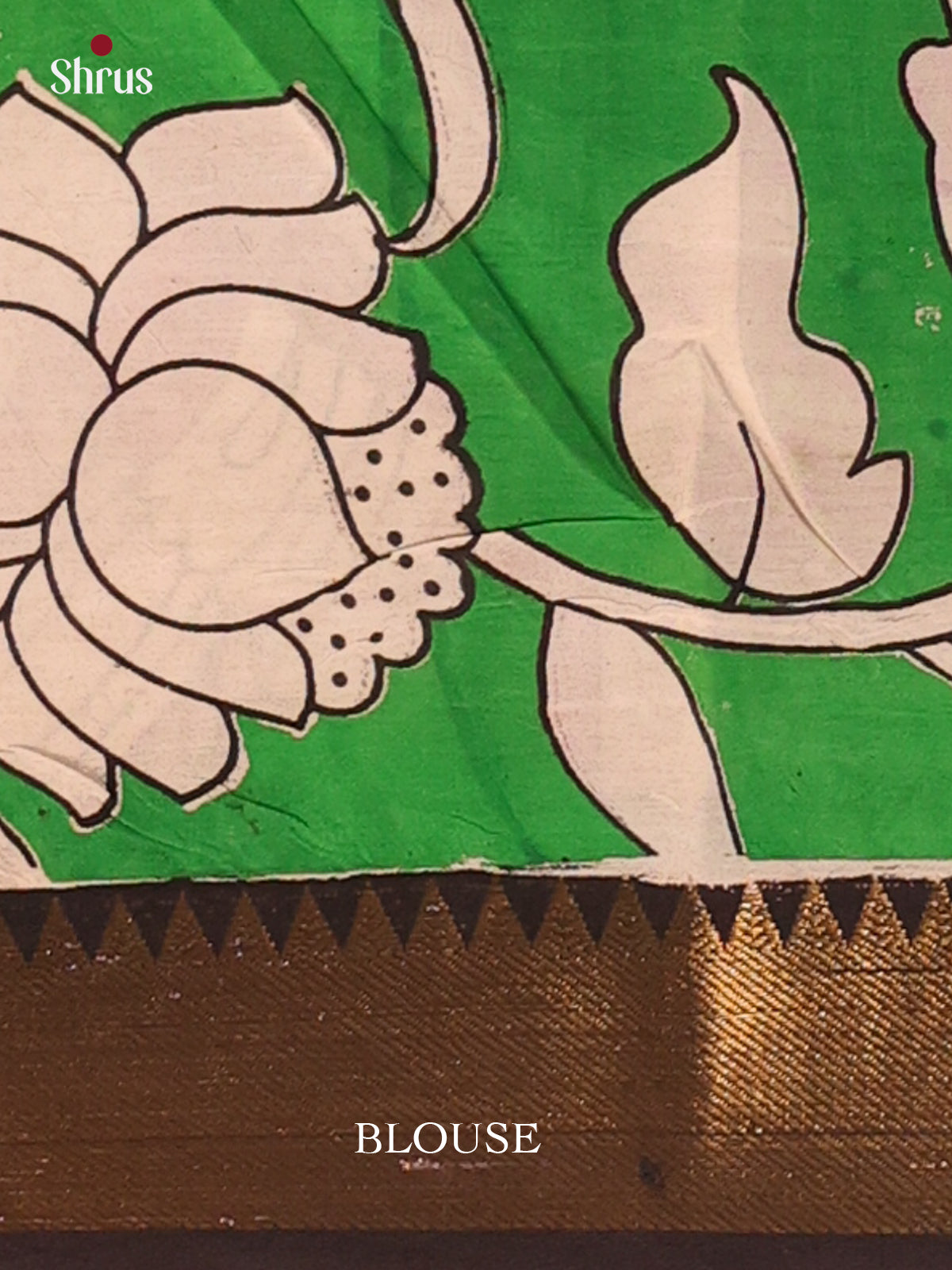Cream & Green - Mangalagiri silkcotton Saree - Shop on Shrus.com