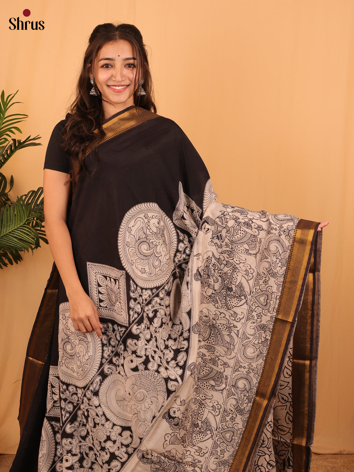 Black & Cream - Mangalagiri silkcotton Saree - Shop on Shrus.com