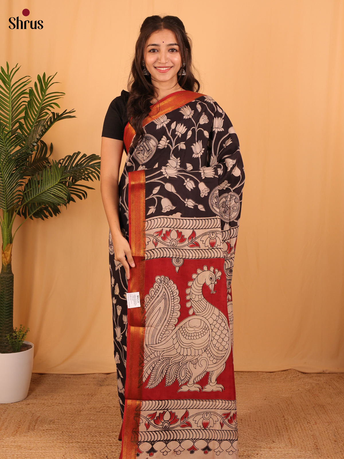 Black & Red - Mangalagiri silkcotton Saree - Shop on Shrus.com