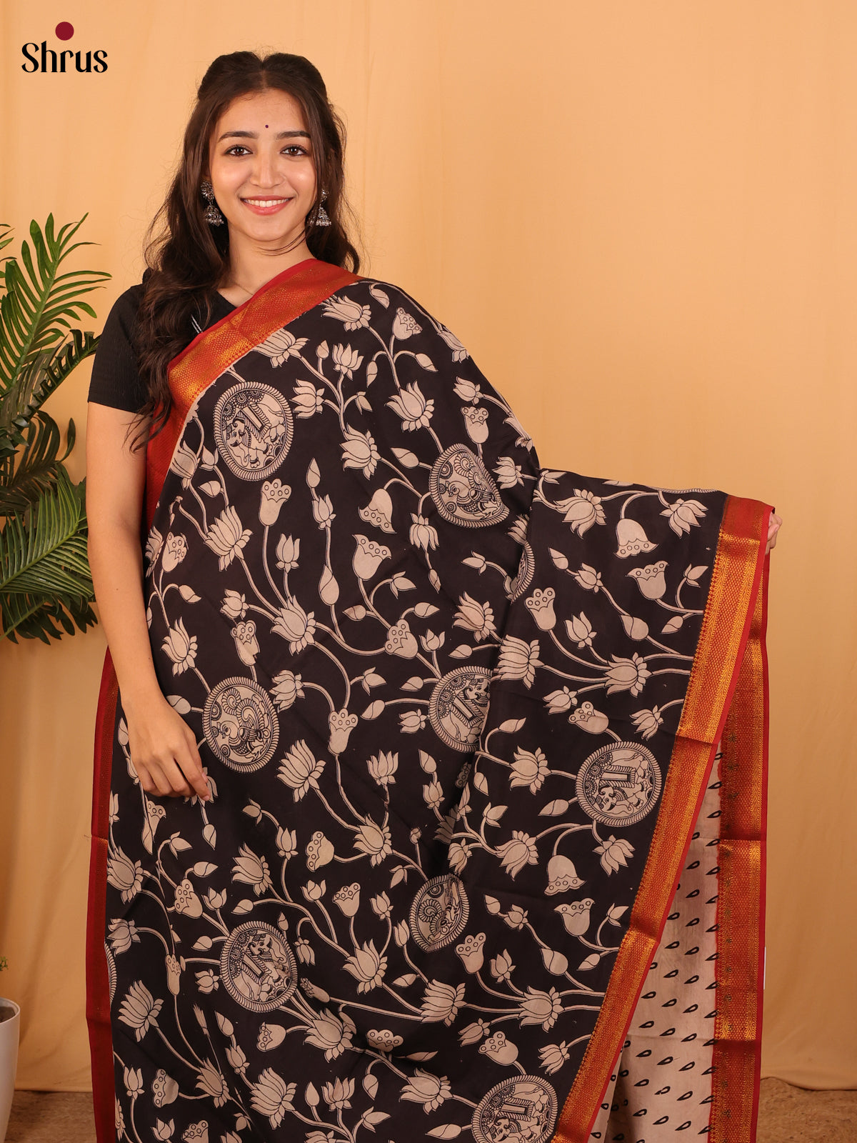 Black & Red - Mangalagiri silkcotton Saree - Shop on Shrus.com