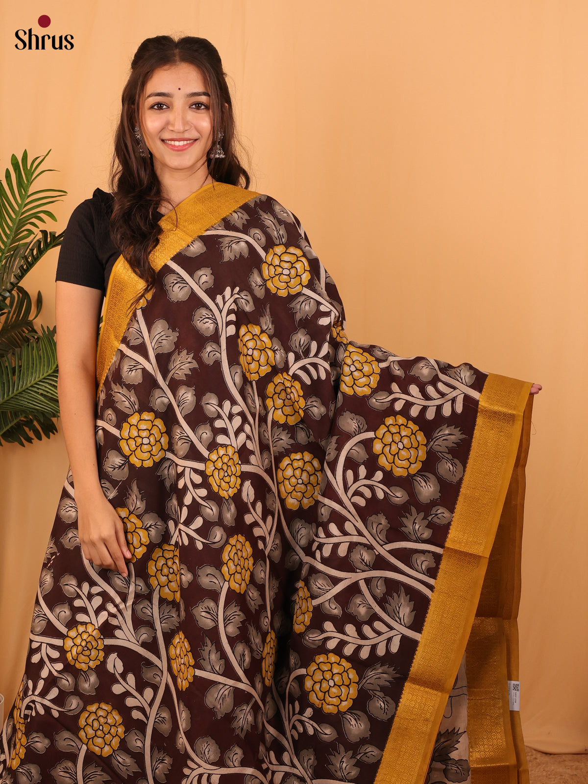 Brown & Mustard - Mangalagiri silkcotton Saree - Shop on Shrus.com