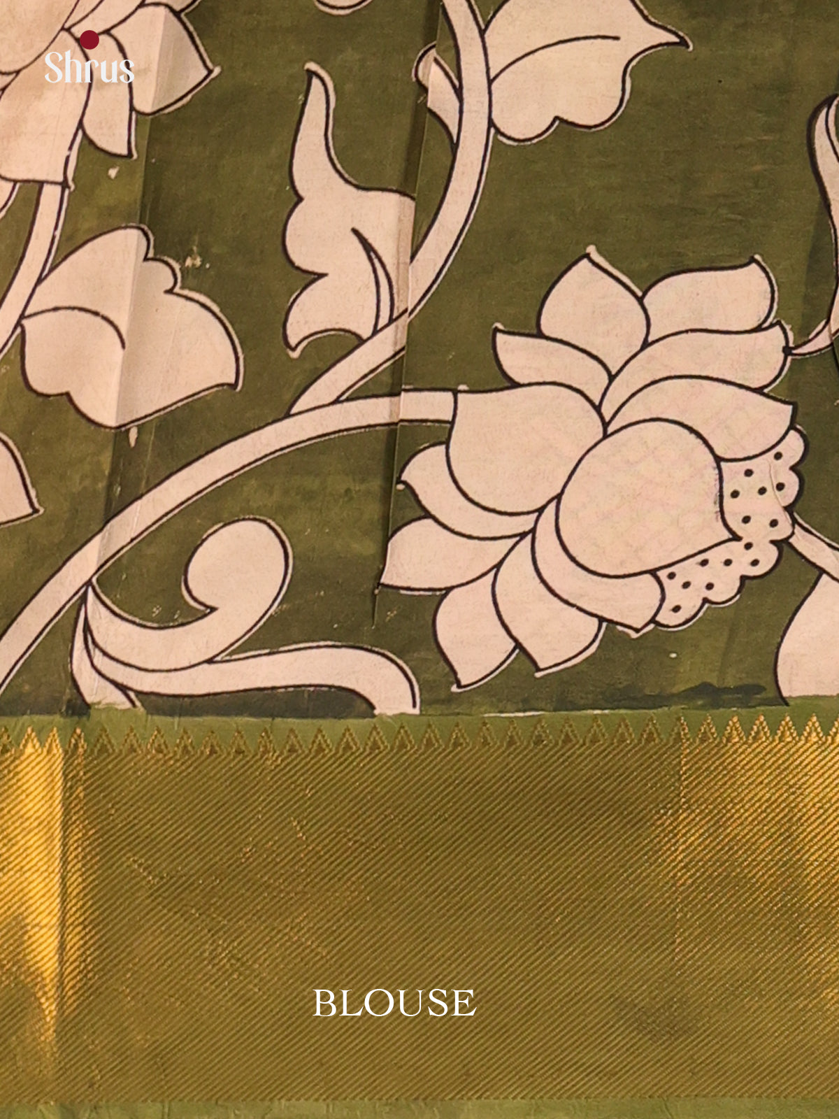 Cream & Green - Mangalagiri silkcotton Saree - Shop on Shrus.com