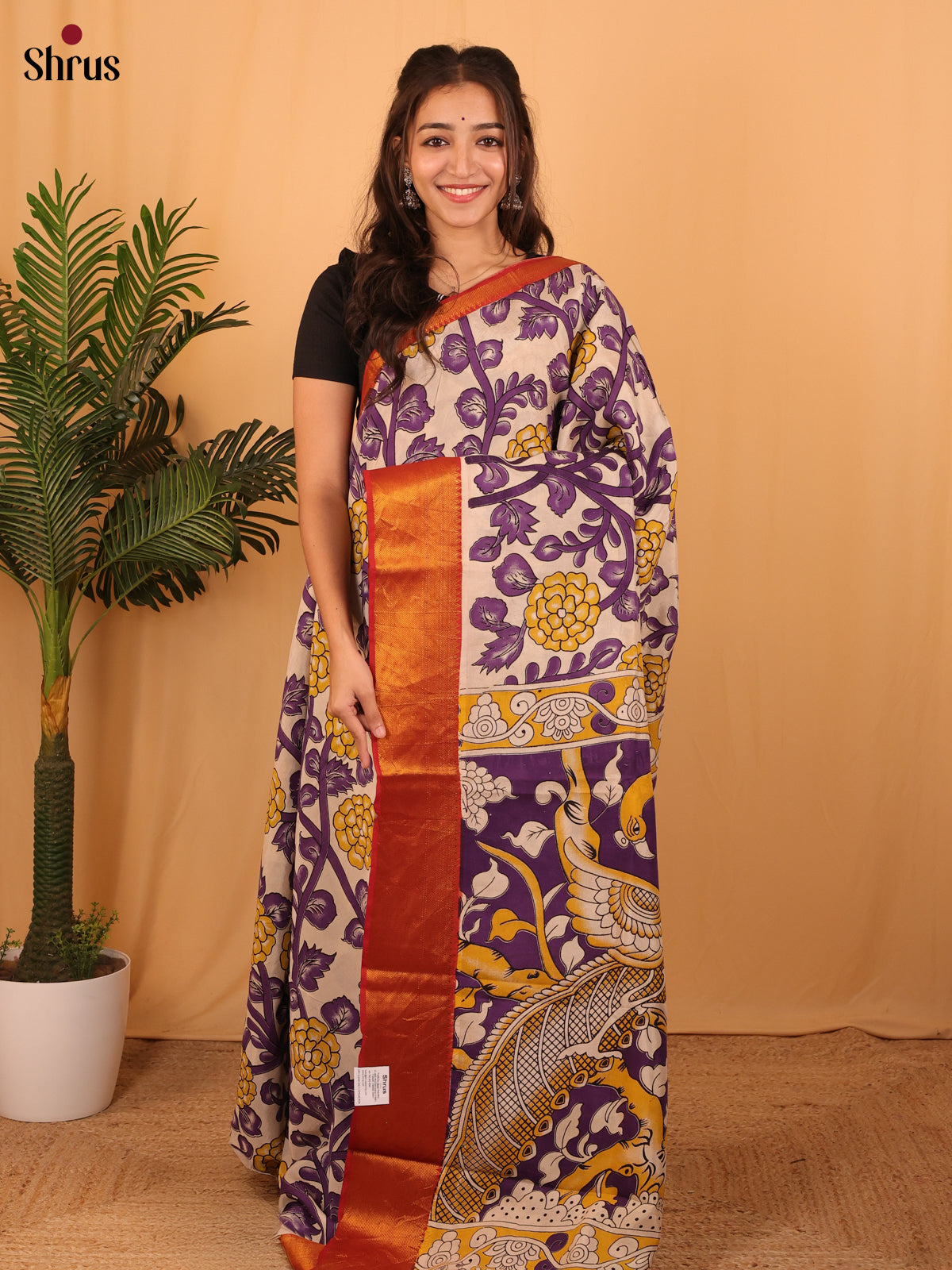 Violet & Red - Mangalagiri silkcotton Saree - Shop on Shrus.com