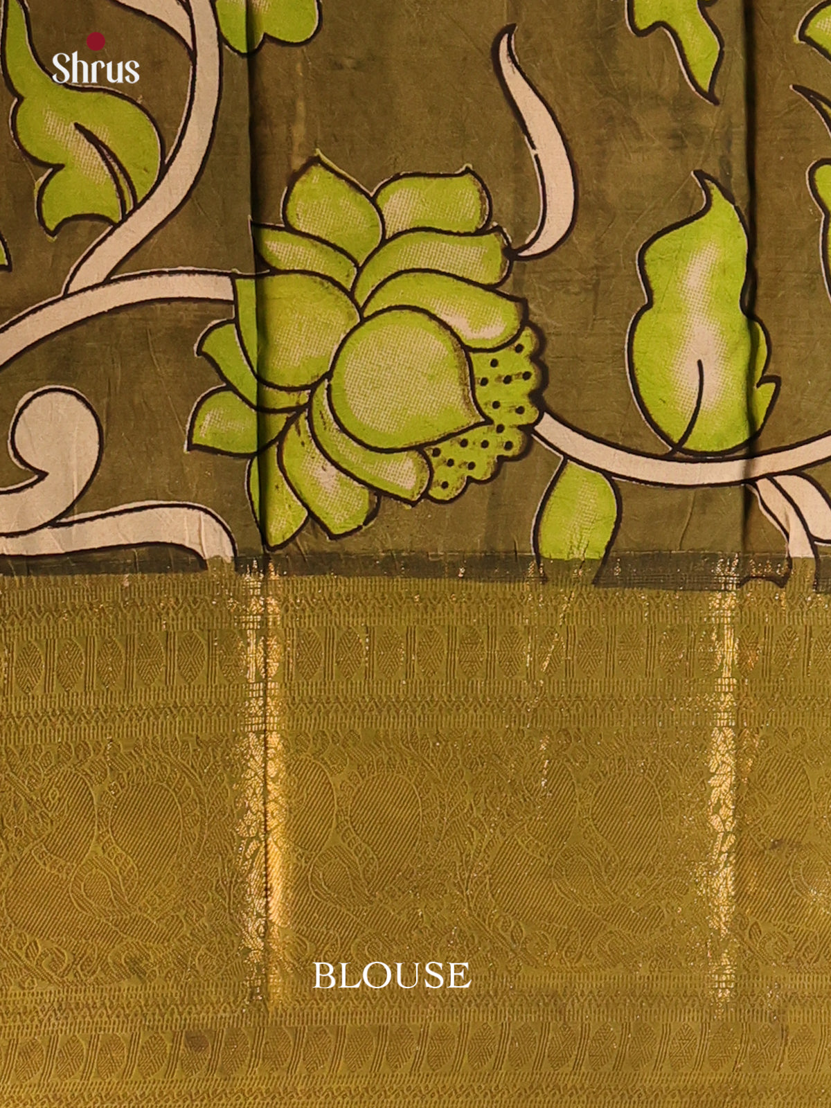 Cream & Green -Kalamkari printed Mangalagiri silkcotton Saree - Shop on Shrus.com