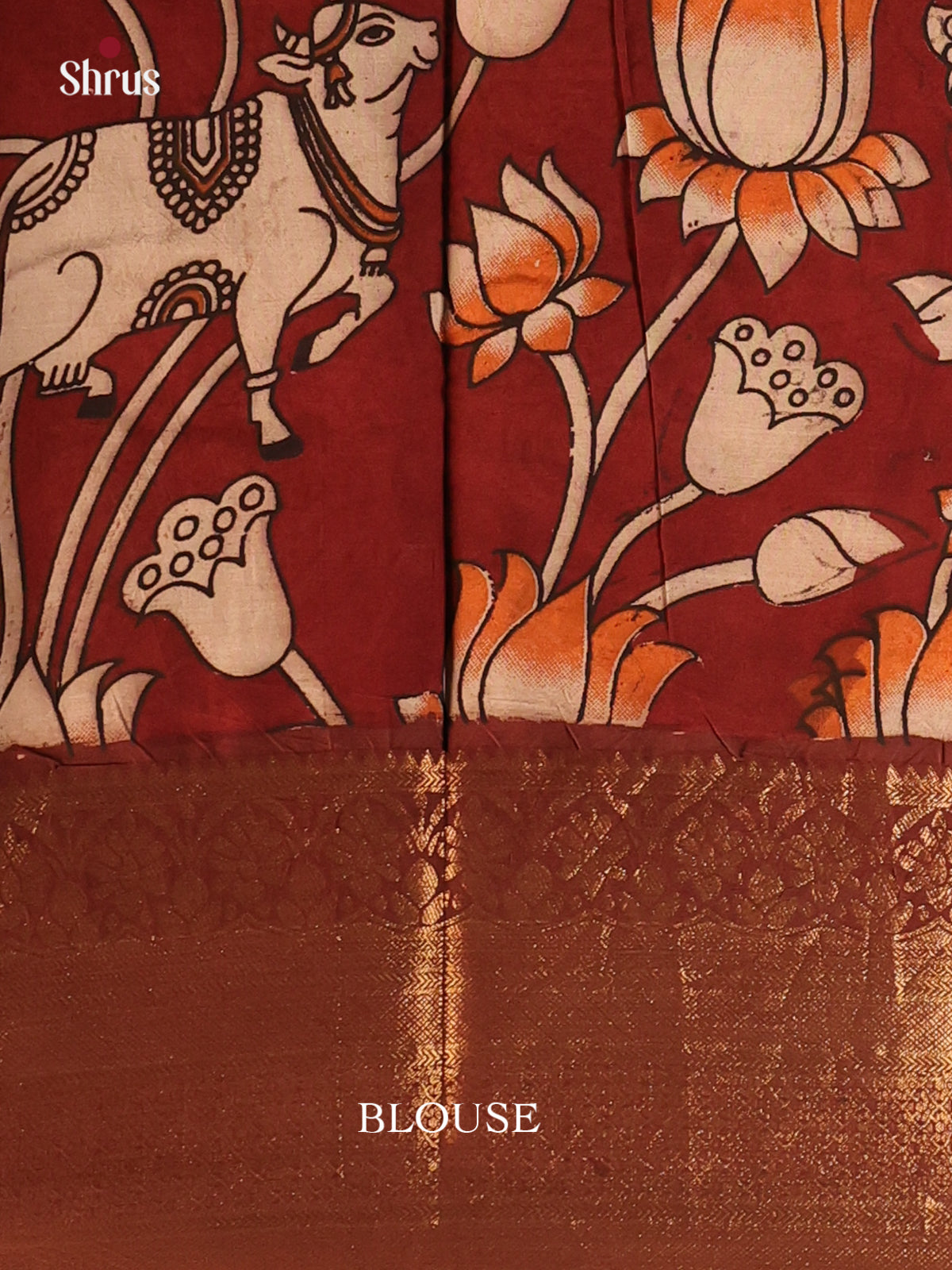 Lite Brown & Maroon - Kalamkari printed Mangalagiri silkcotton Saree - Shop on Shrus.com