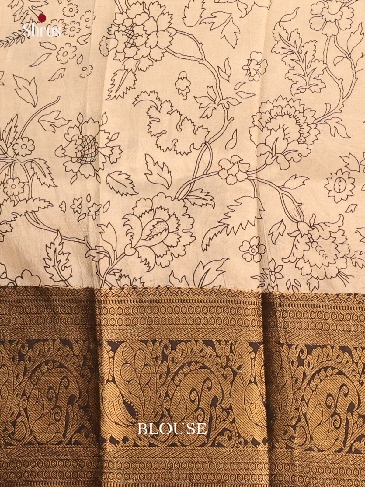 Black & Cream - Kalamkari Printed Mangalagiri silkcotton Saree - Shop on Shrus.com