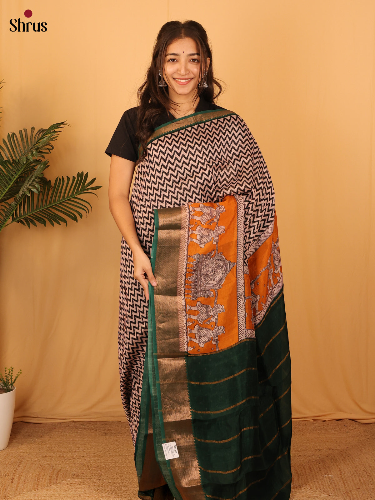 Dusty Pink & Green - Digital printed Mangalagiri silkcotton Saree - Shop on Shrus.com