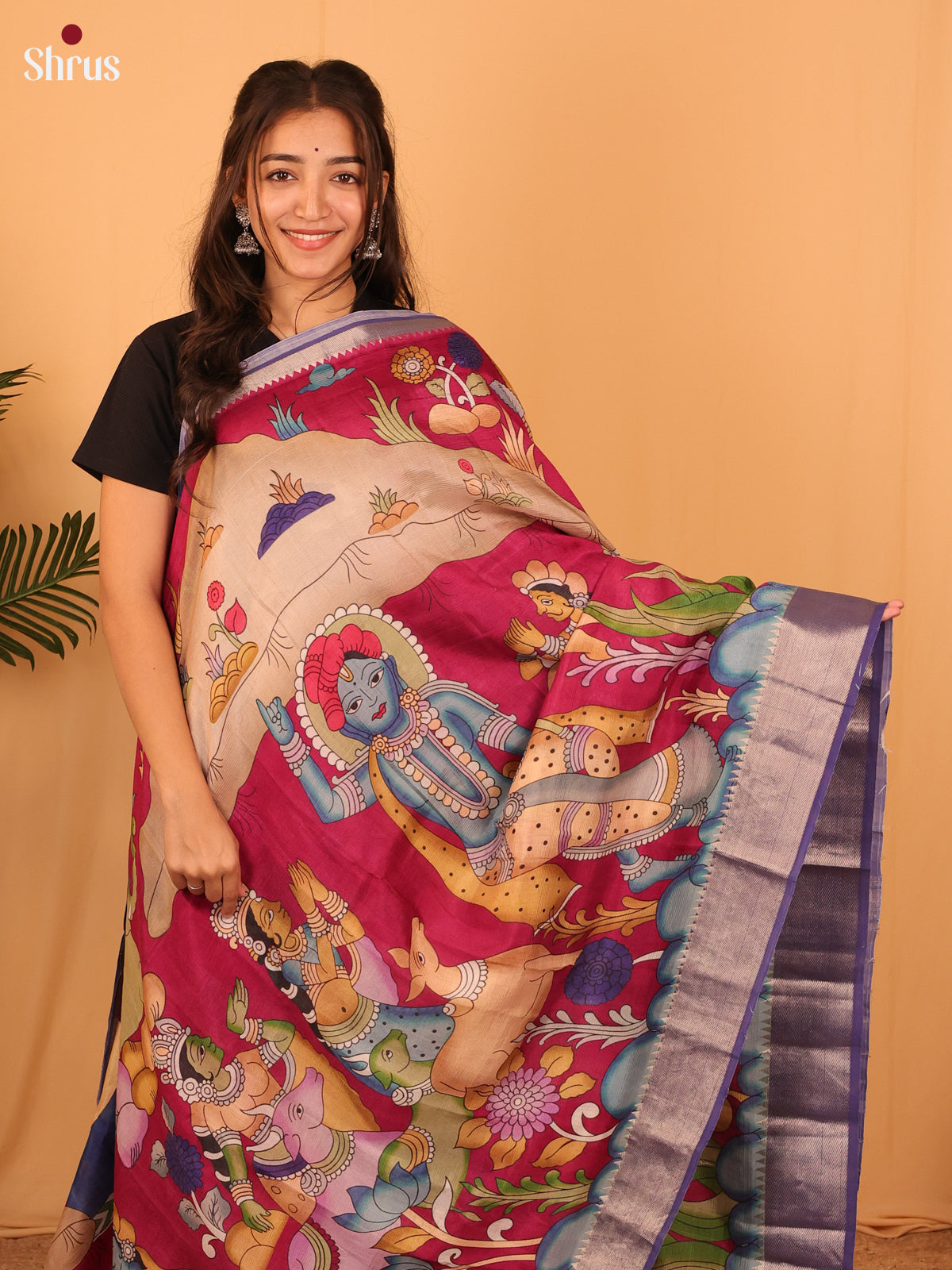 Majenta & Purple - Digital Printed Mangalagiri silkcotton Saree - Shop on Shrus.com