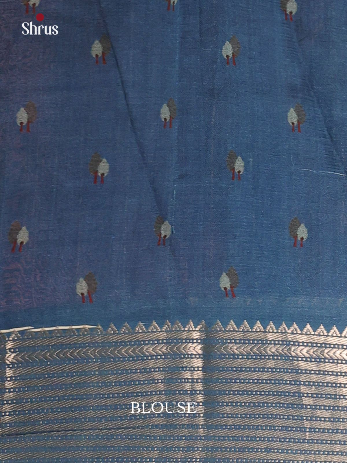 Grey & Blue - Digital Printed Mangalagiri silkcotton Saree with Silver Zari Border - Shop on Shrus.com